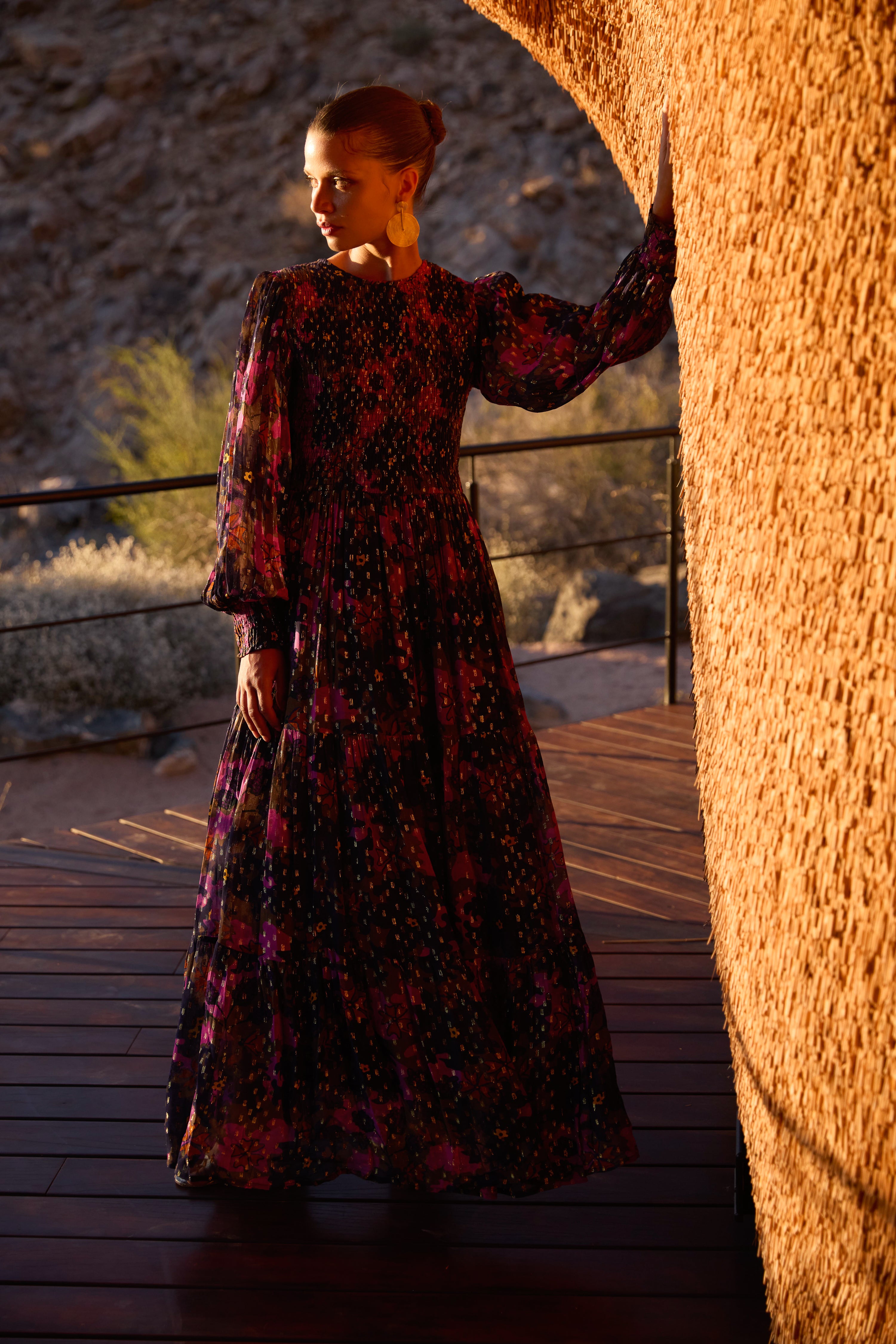 Smocked Top Maxi- Suzani Navy