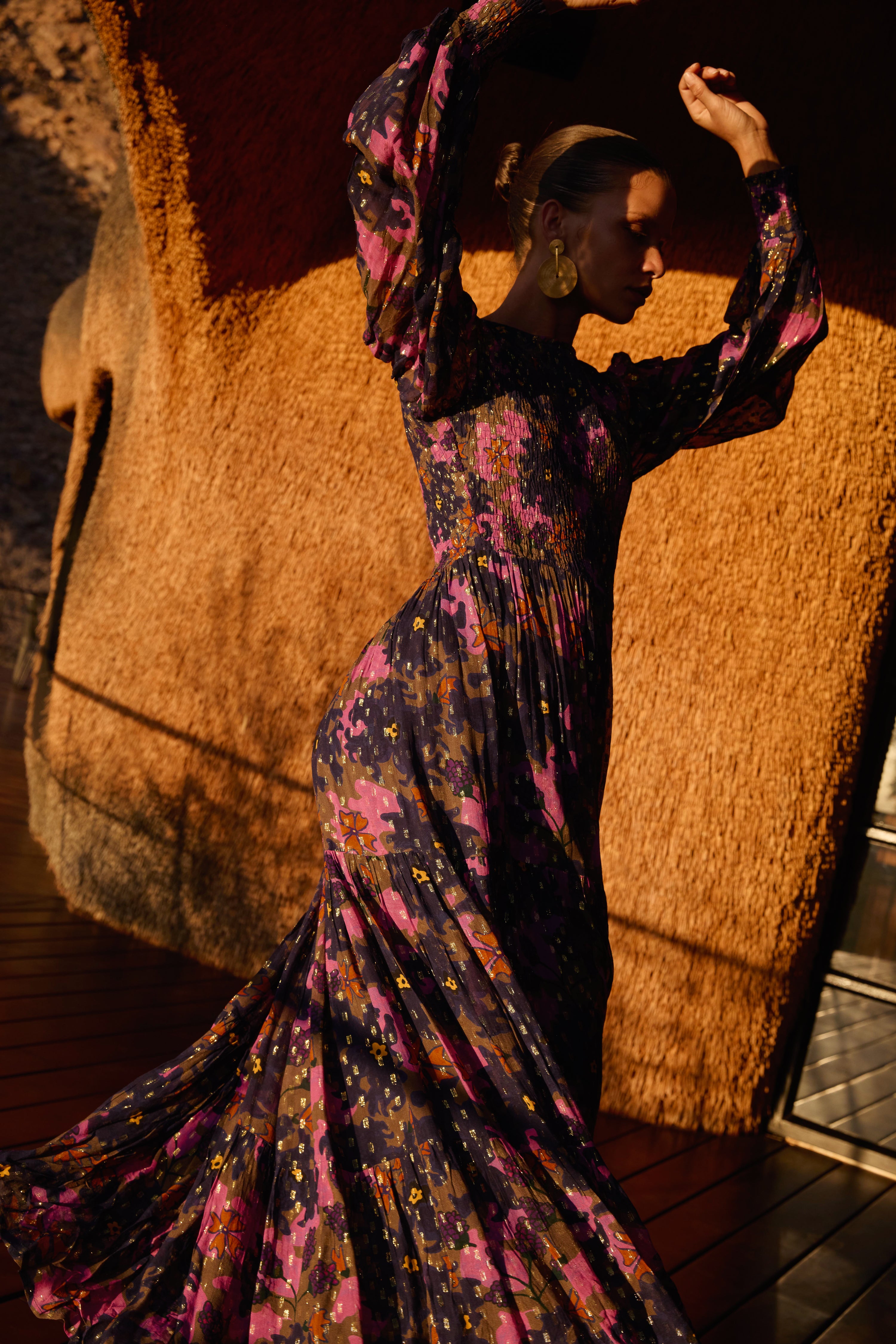 Smocked Top Maxi- Suzani Navy