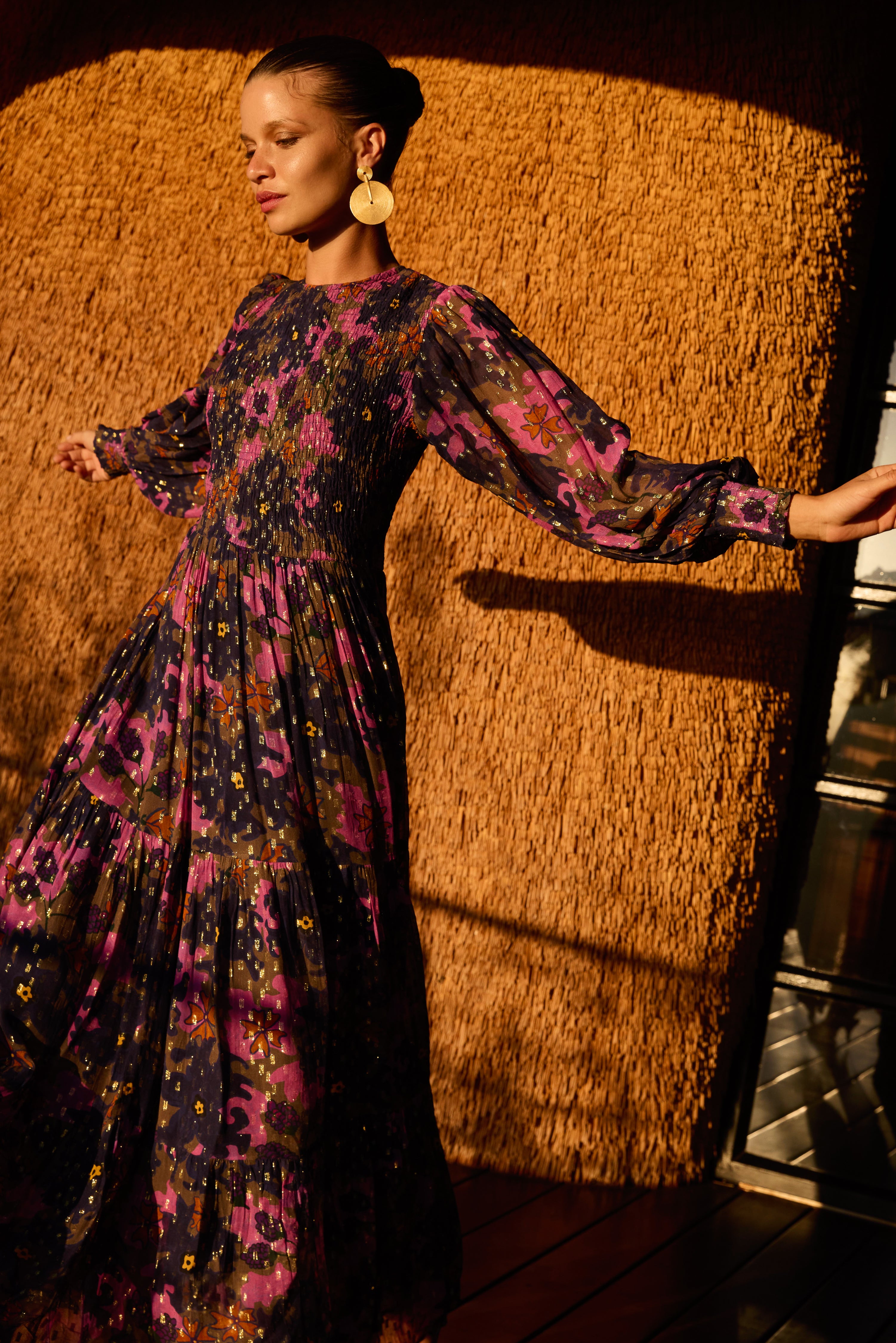 Smocked Top Maxi- Suzani Navy