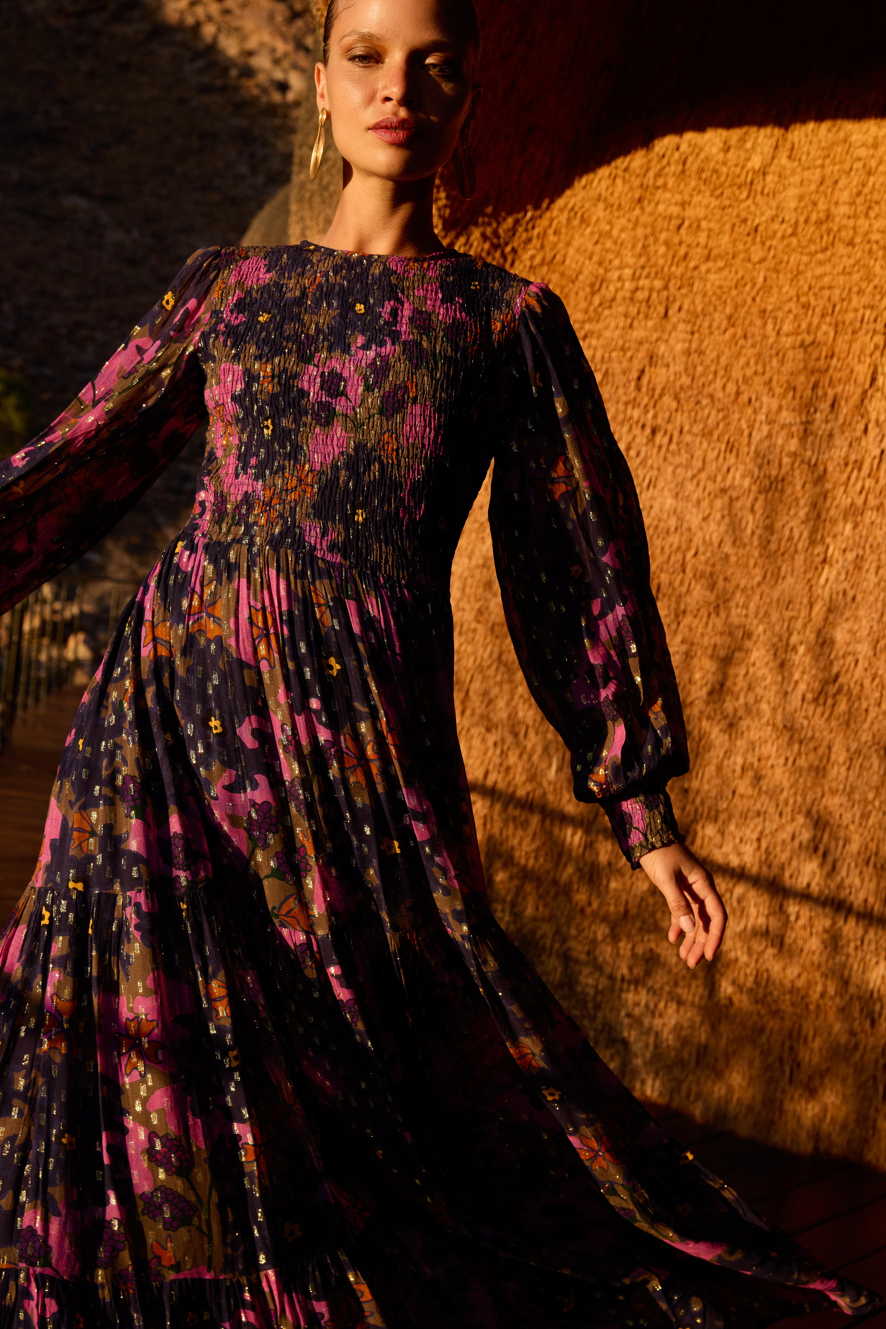 Smocked Top Maxi- Suzani Navy