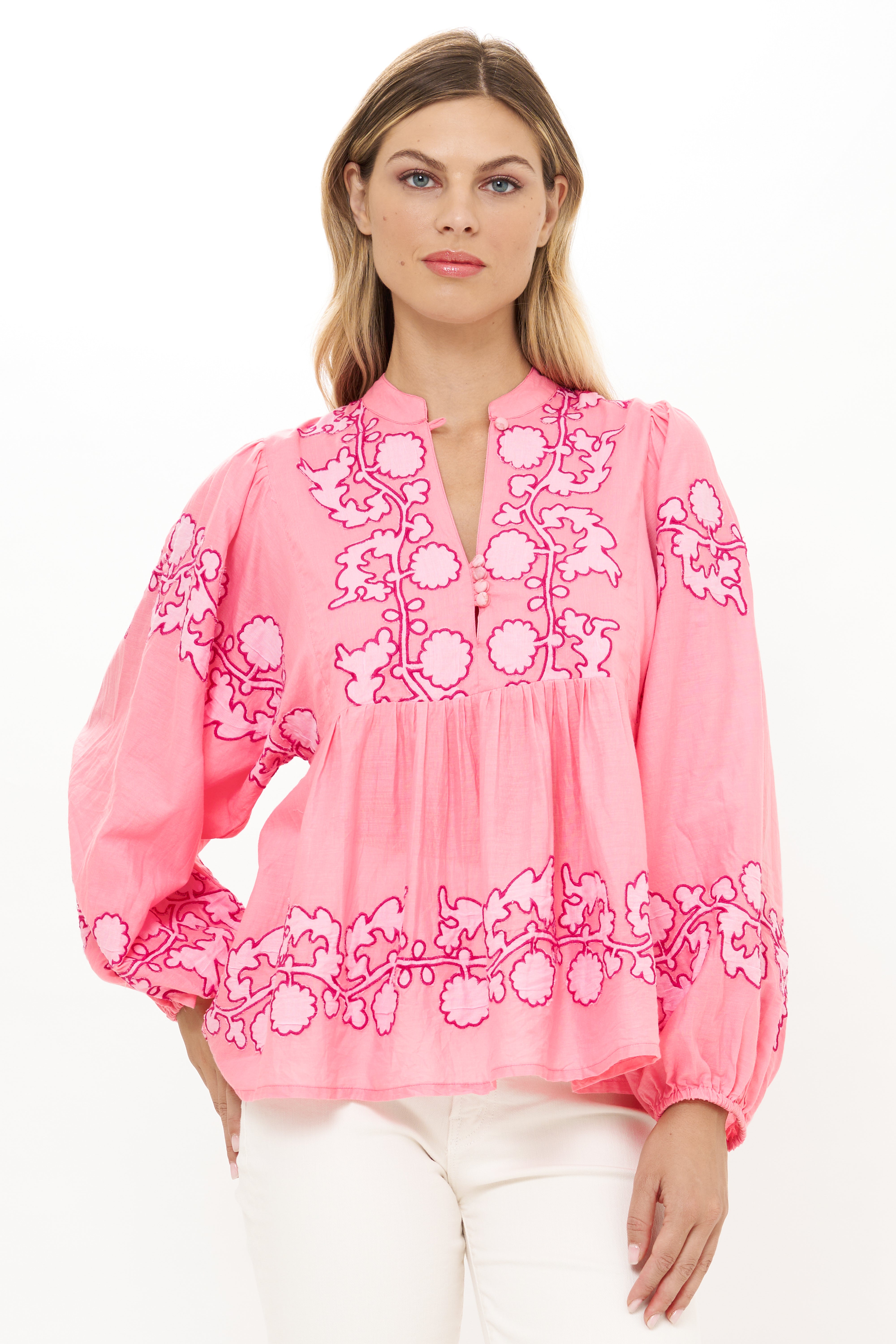 Mandarin Balloon Top- Tangier Pink
