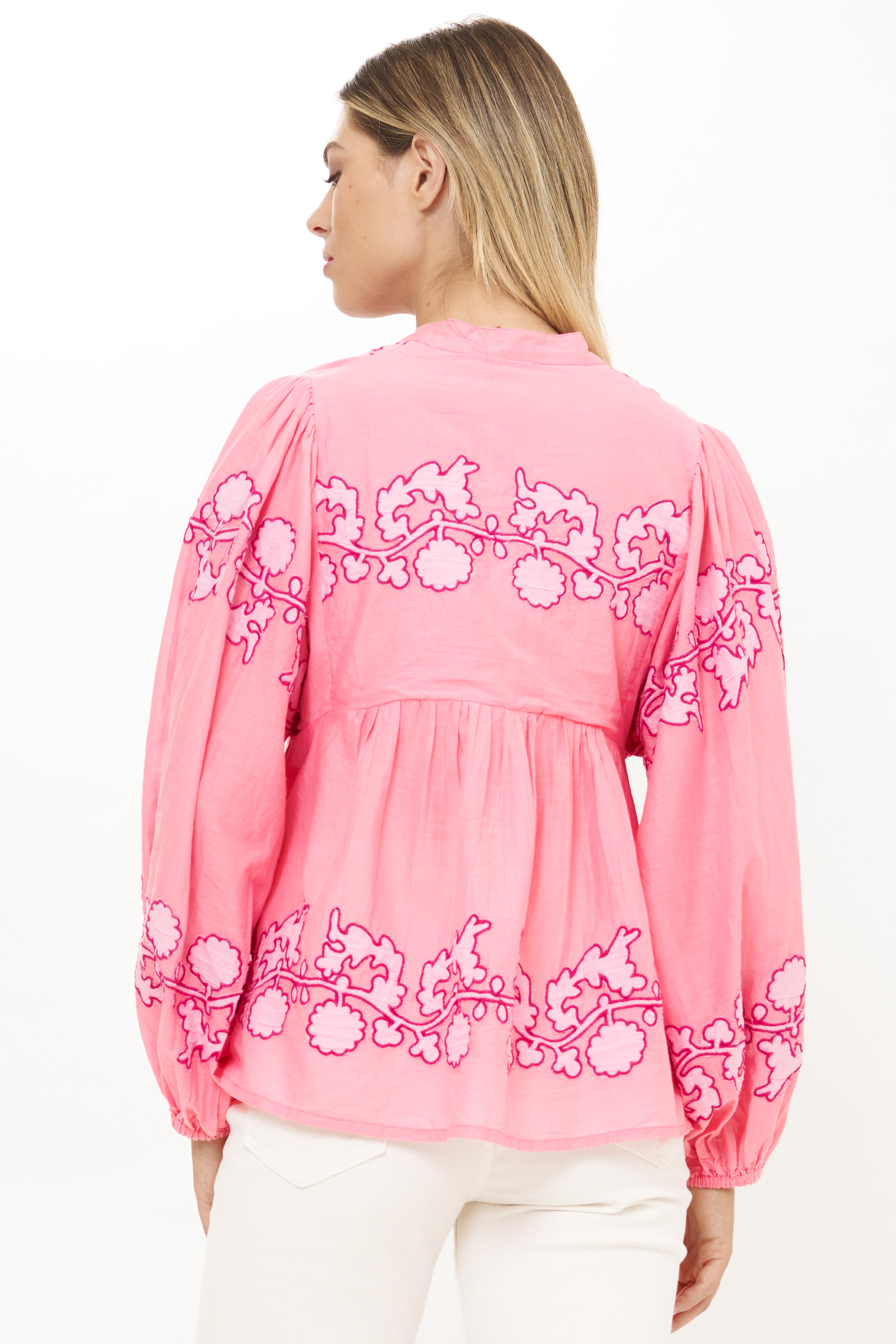 Mandarin Balloon Top- Tangier Pink