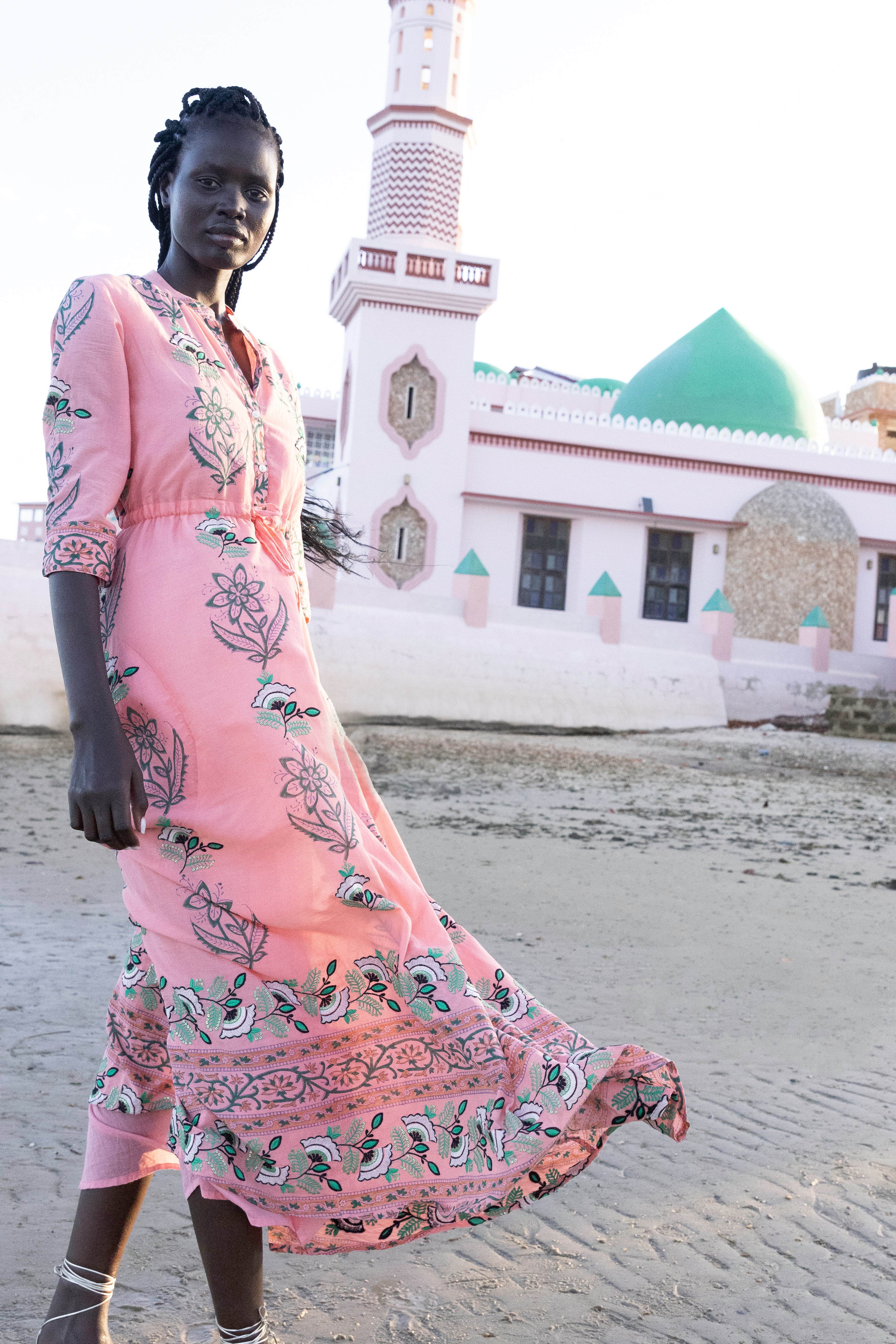 Cinched Shirt Dress Maxi- Udaipur Coral