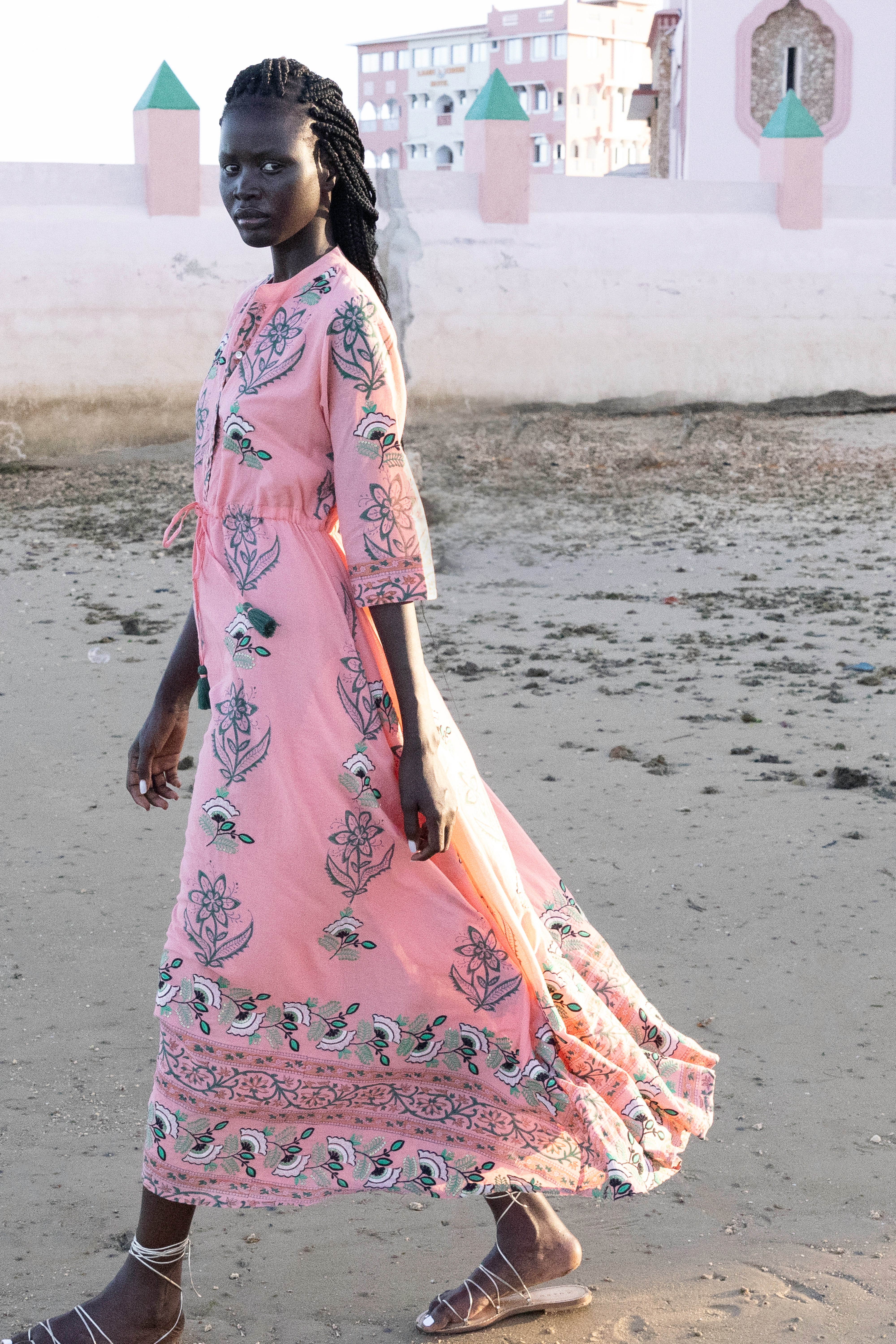 Cinched Shirt Dress Maxi- Udaipur Coral
