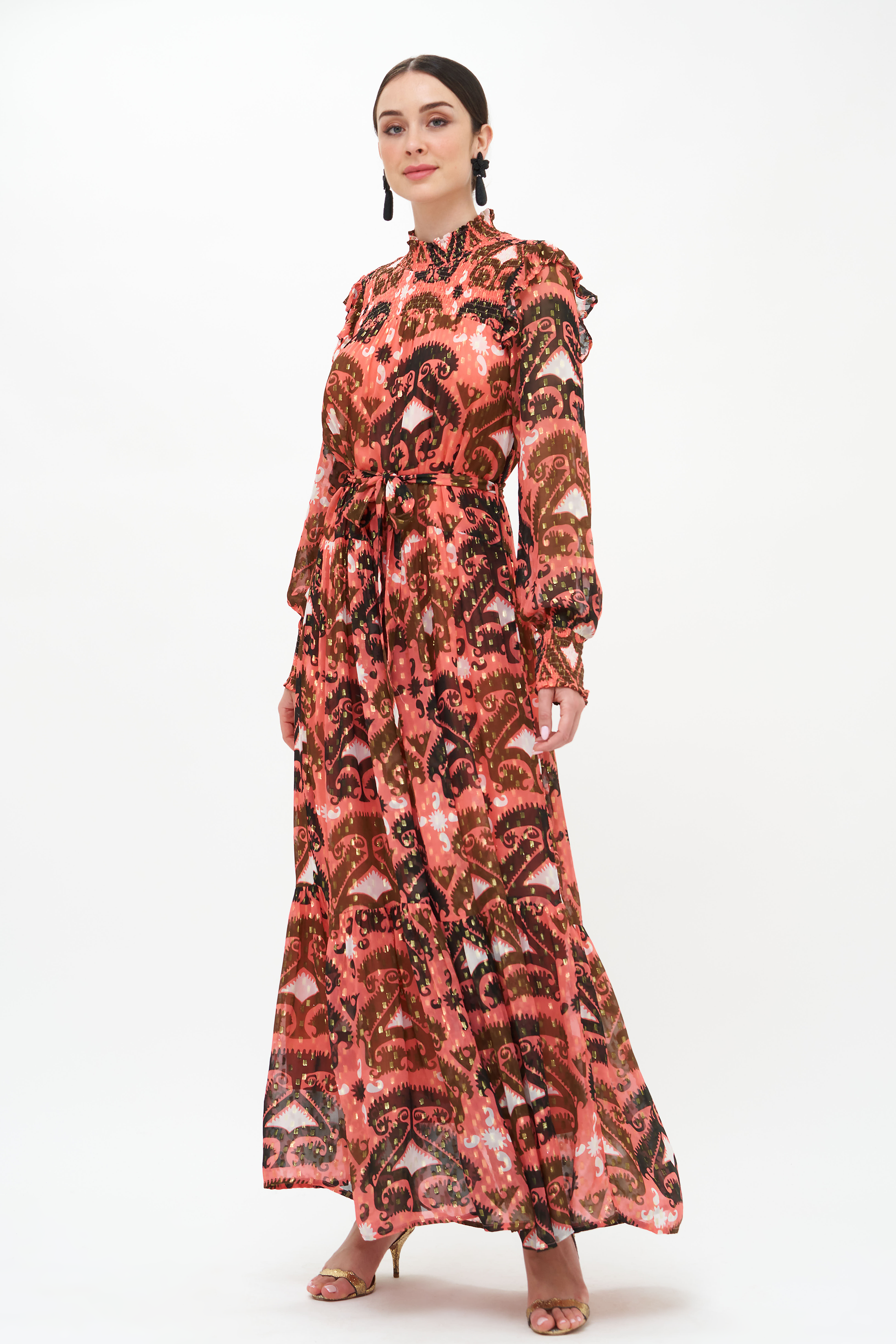 Smocked Neck Maxi- Uzbek Brick