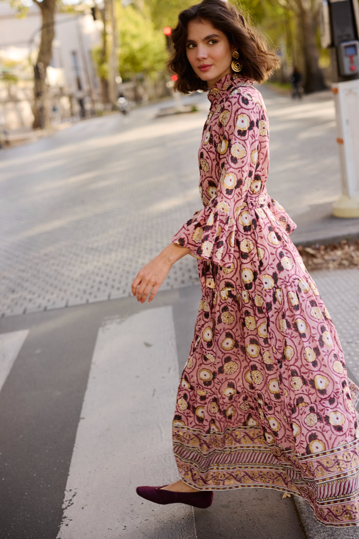 Ruffle Collar Bell Maxi- Verona Petal