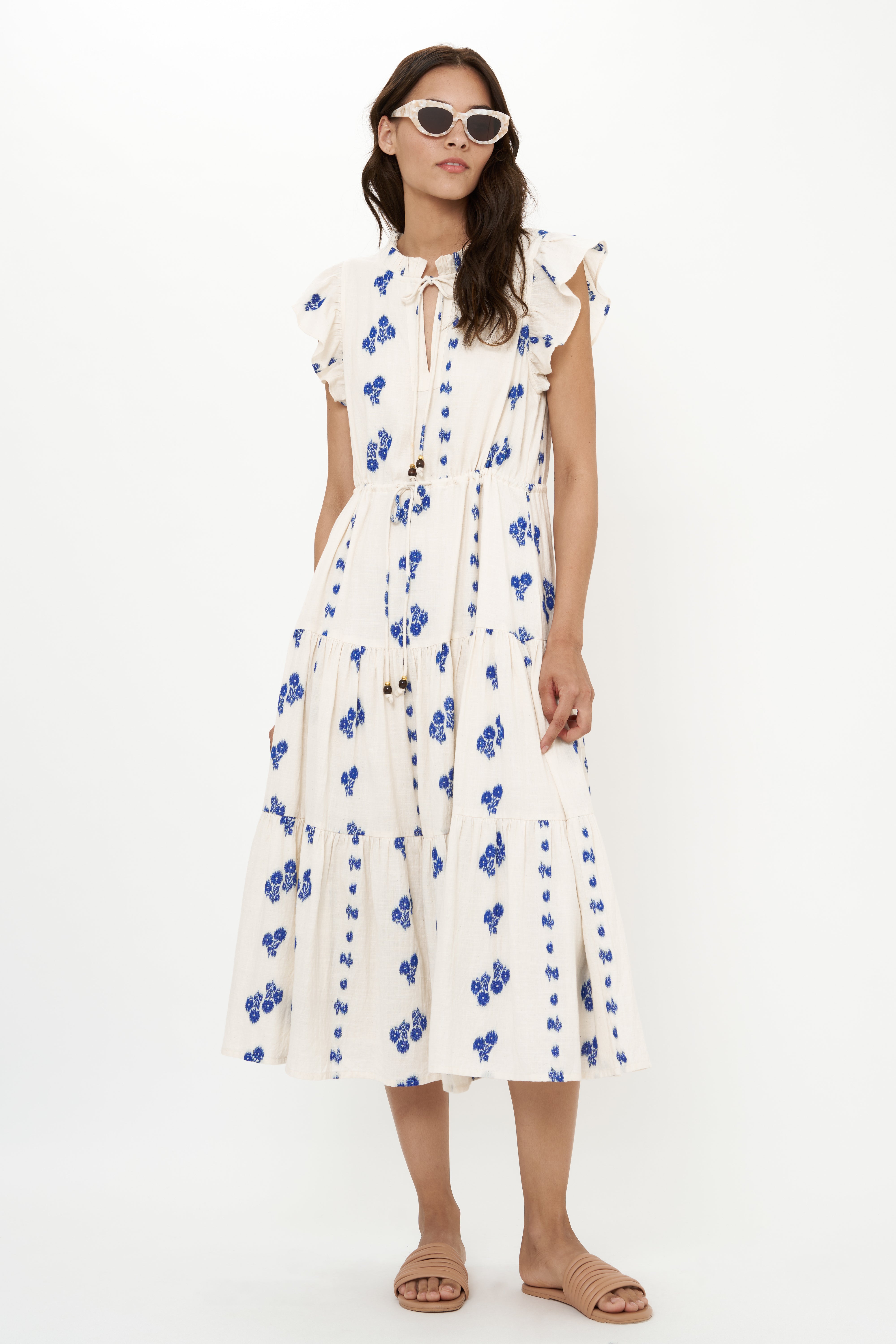Cinched Flirty Midi- Wicklow Blue