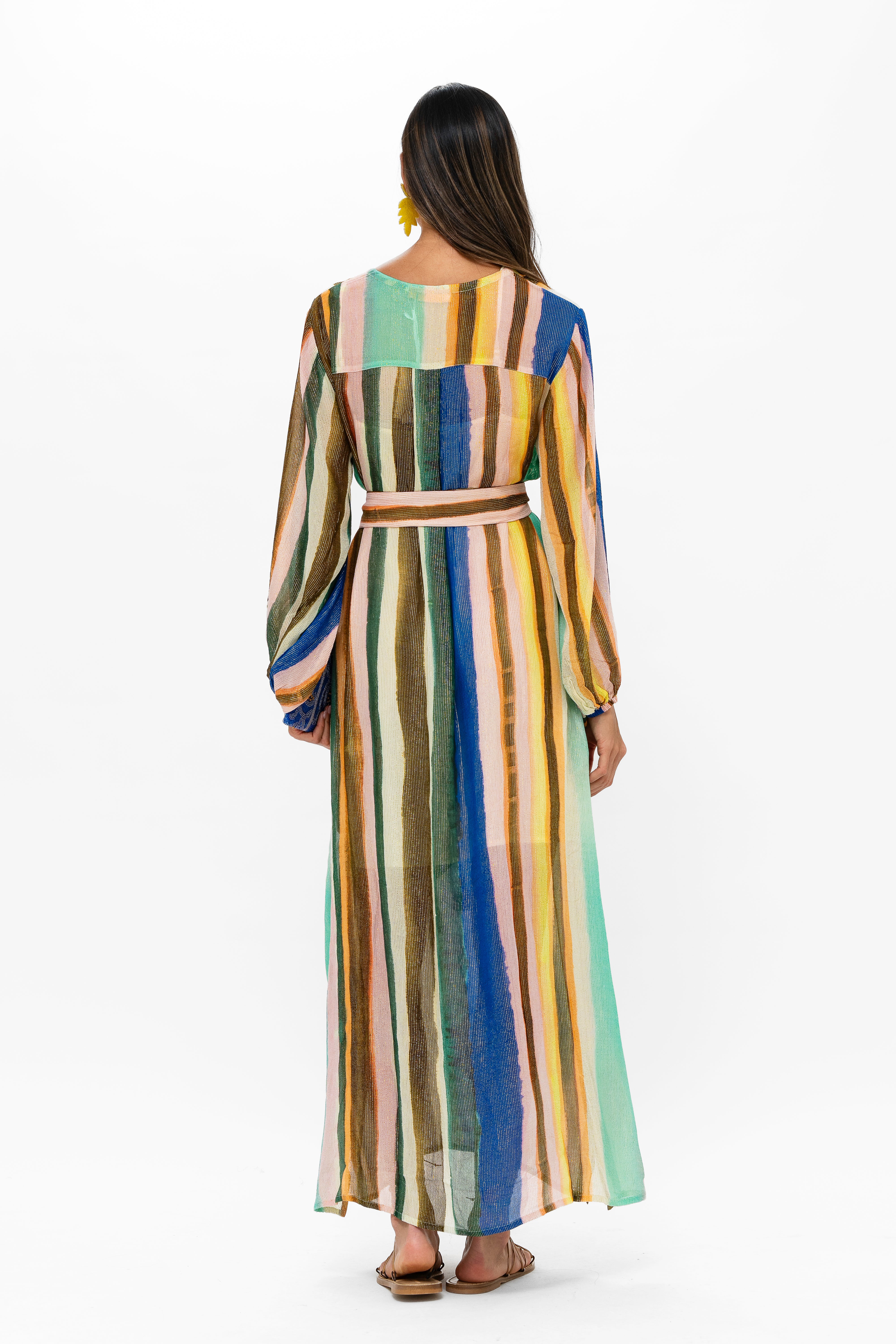 Belted Long Sleeve Shift Maxi- Zanzibar Multi