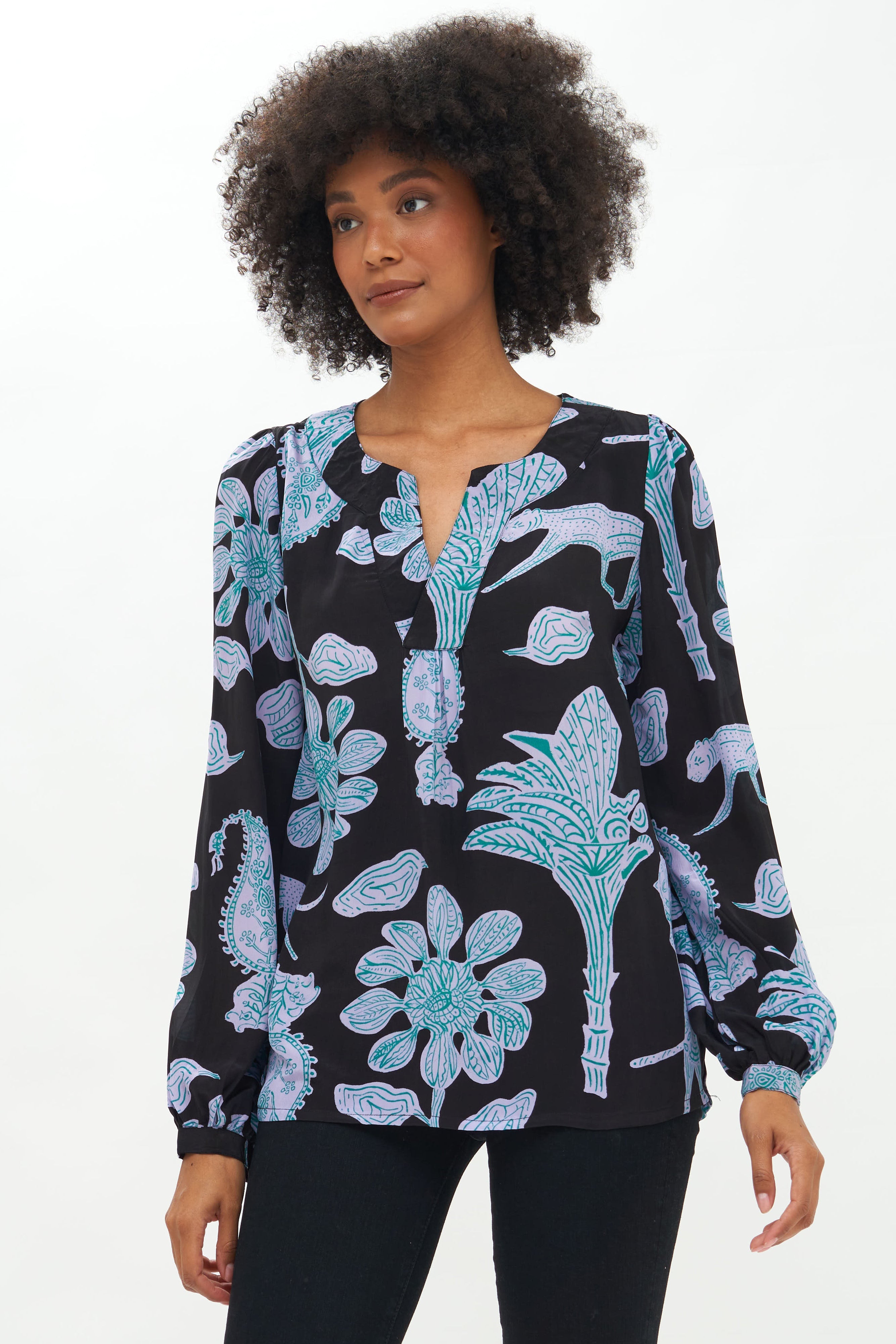 V-Neck Blouse- Lamu Black