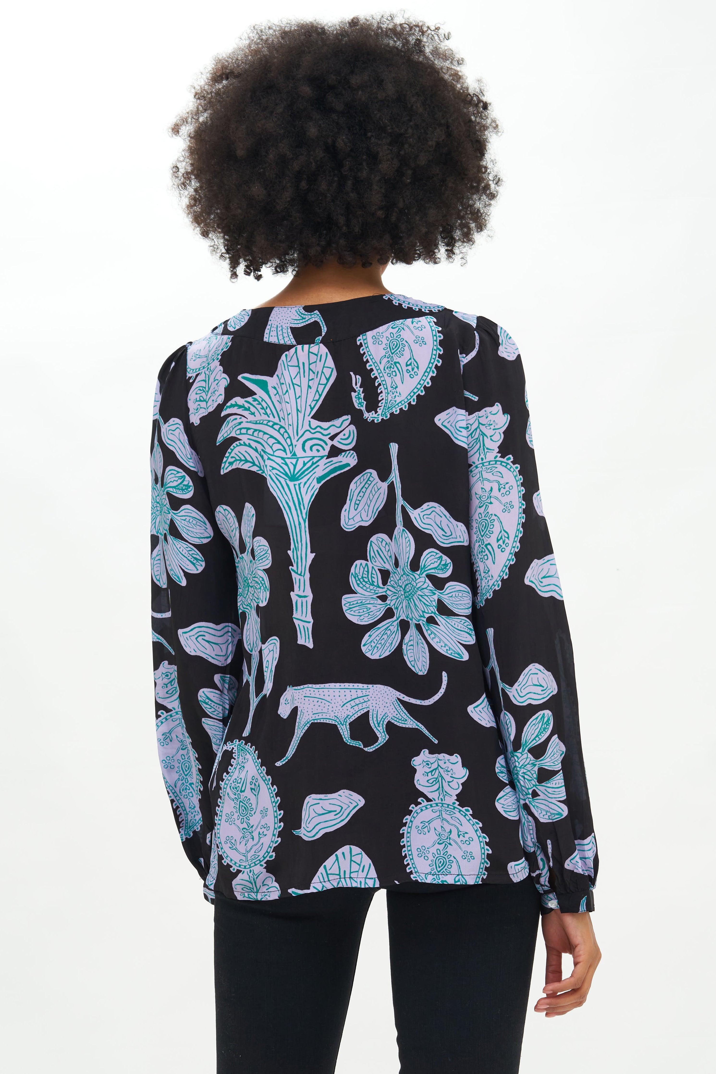 V-Neck Blouse- Lamu Black