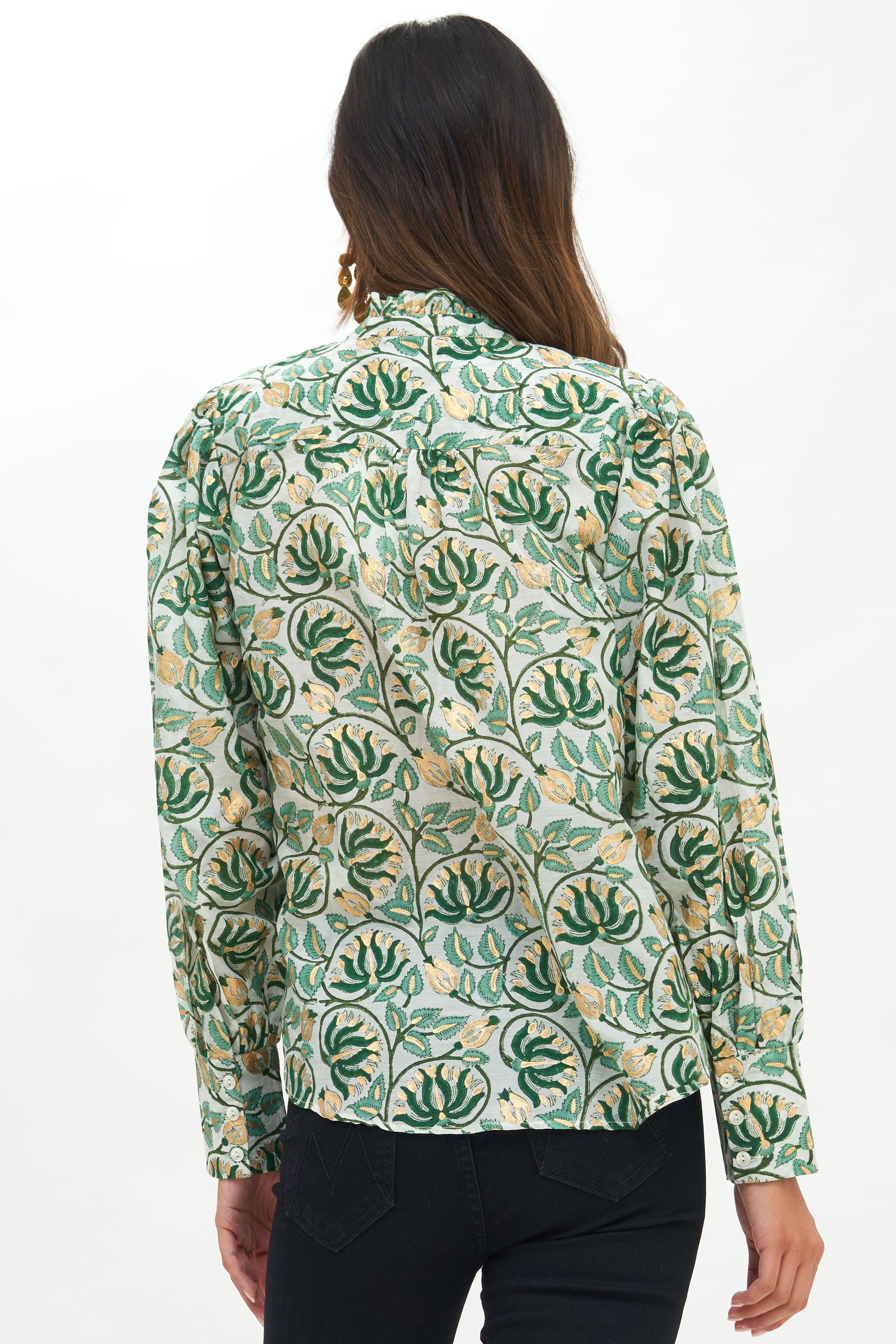 Pintuck Wide Cuff Blouse- Montenegro Green