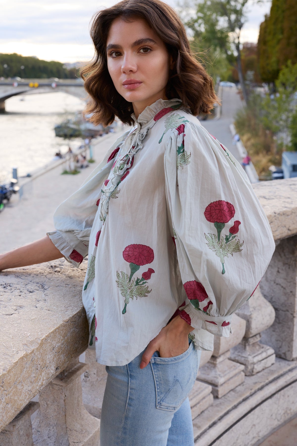 Ruffle Front Button Blouse- Bloom Rhubarb