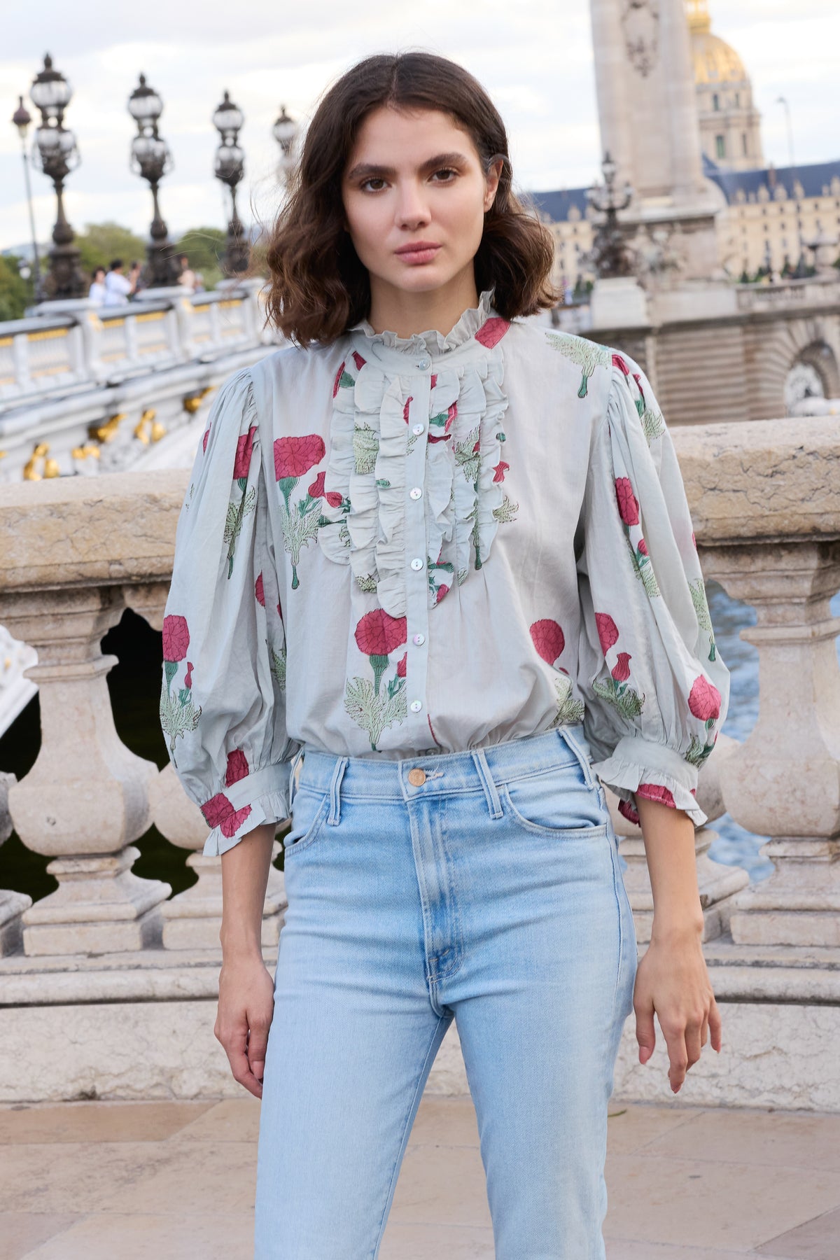 Ruffle Front Button Blouse- Bloom Rhubarb