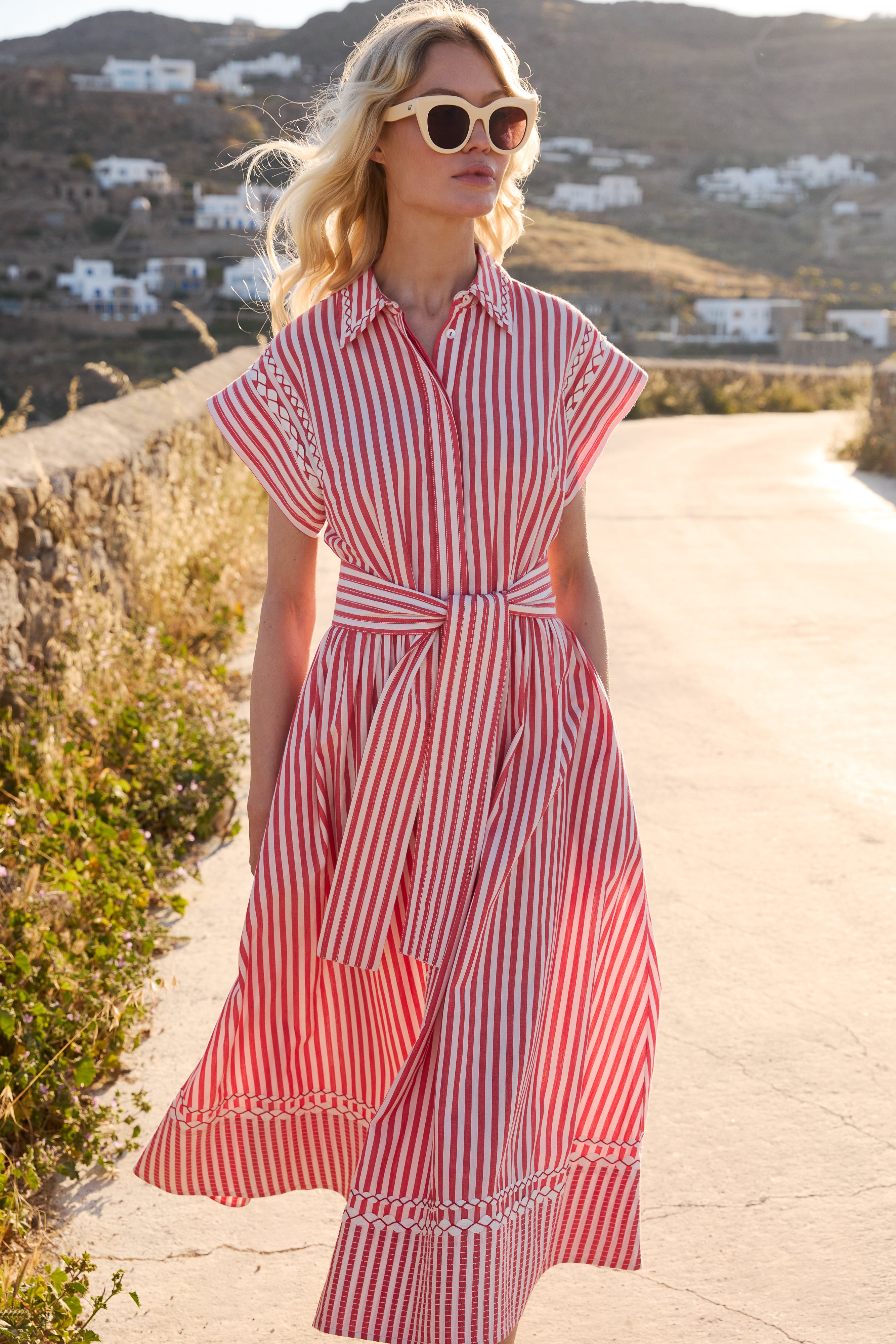 Belted Shirt Dress- Sconset Red