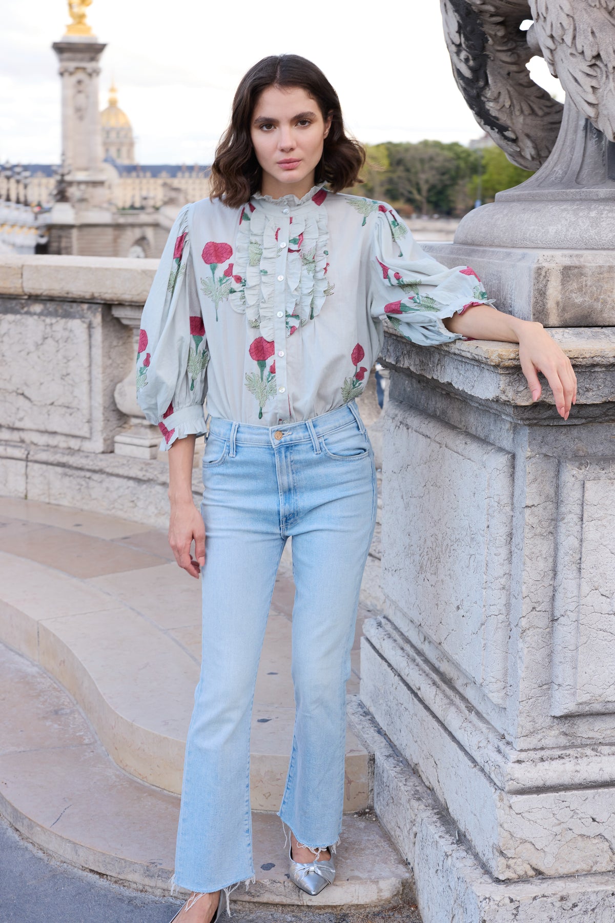 Ruffle Front Button Blouse- Bloom Rhubarb