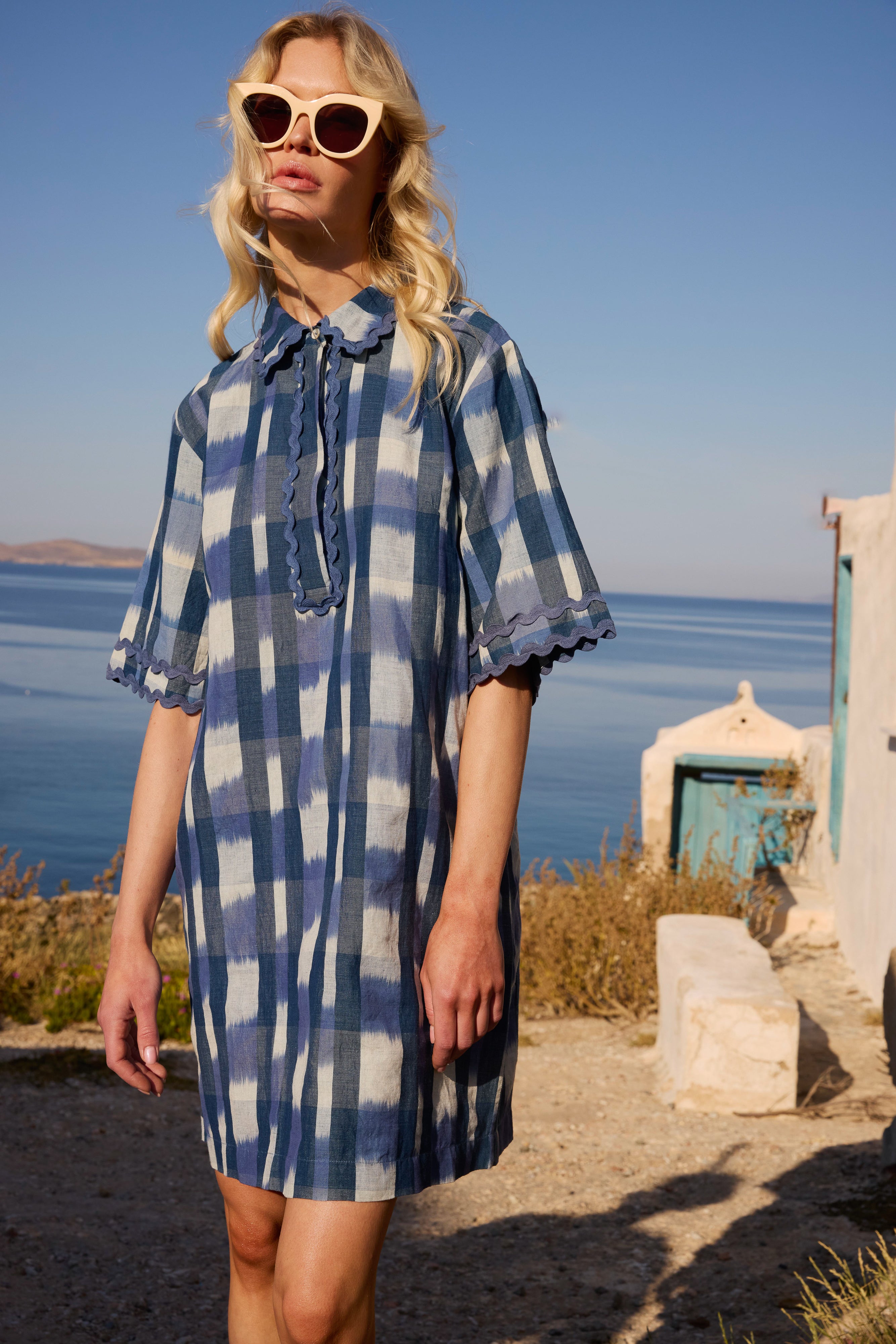 Collared Shirt Dress Mini- Beckett Navy