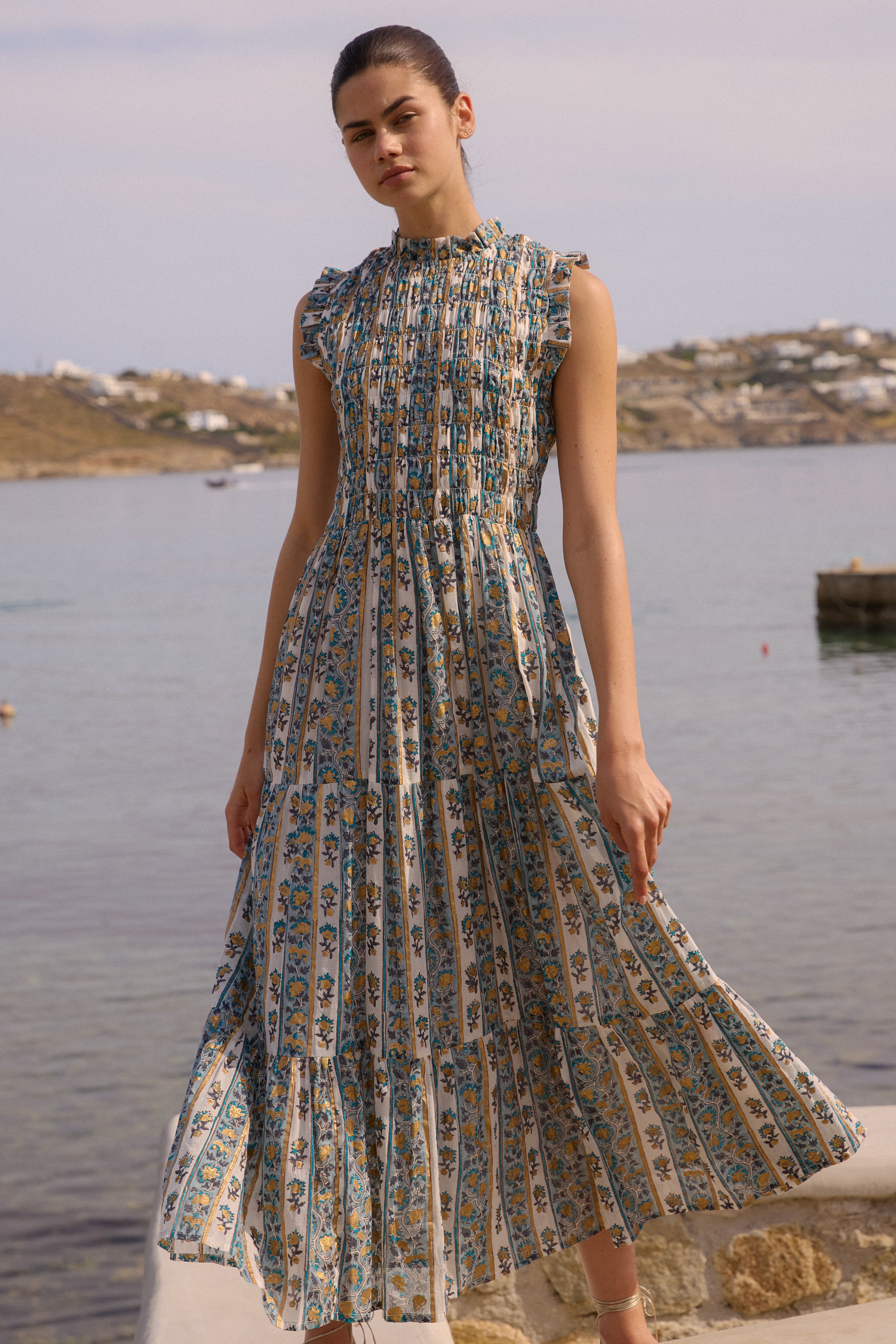Sleeveless Smocked Maxi- Taj Blue