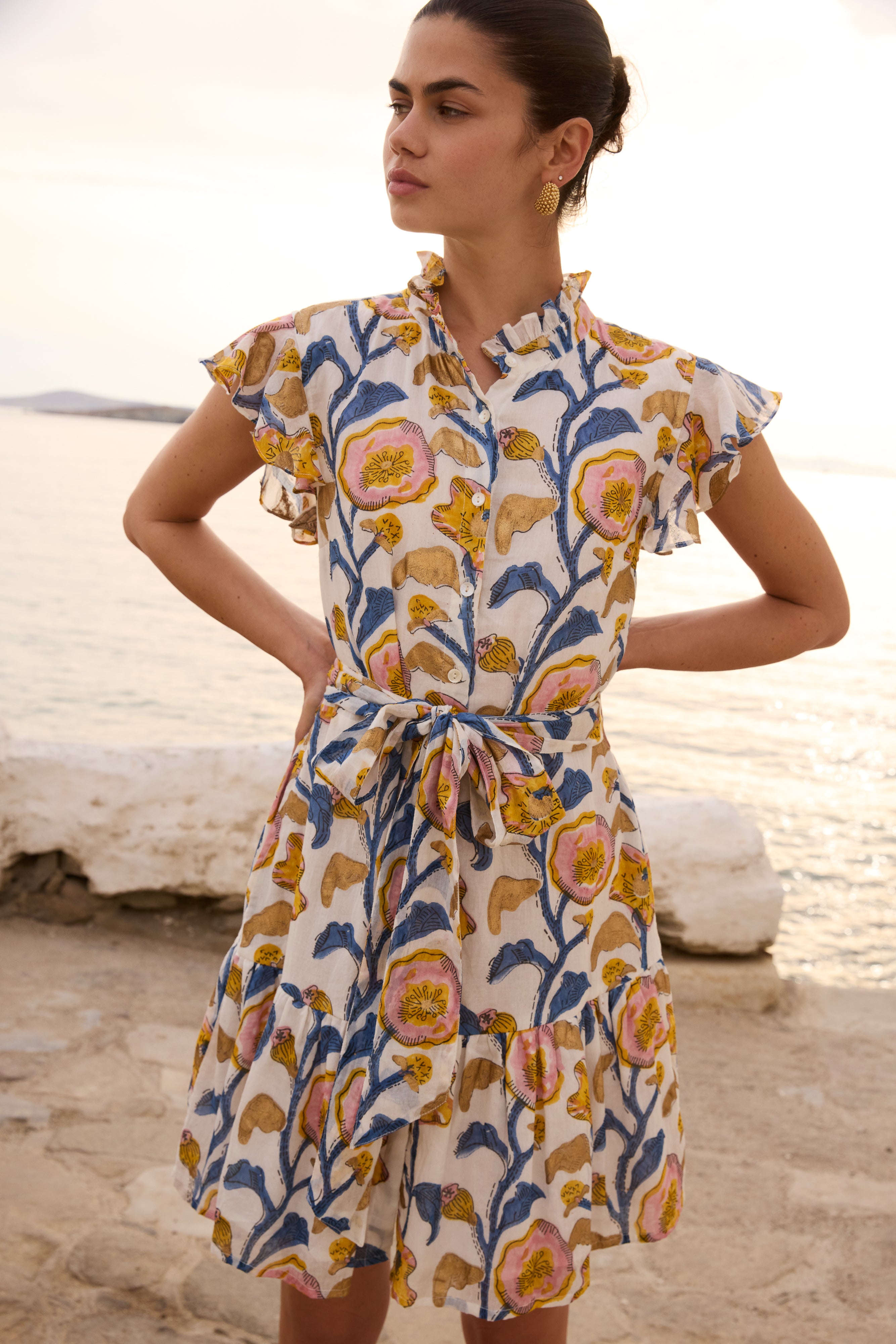 Ruffle Collar Button Mini- Poppy Marigold