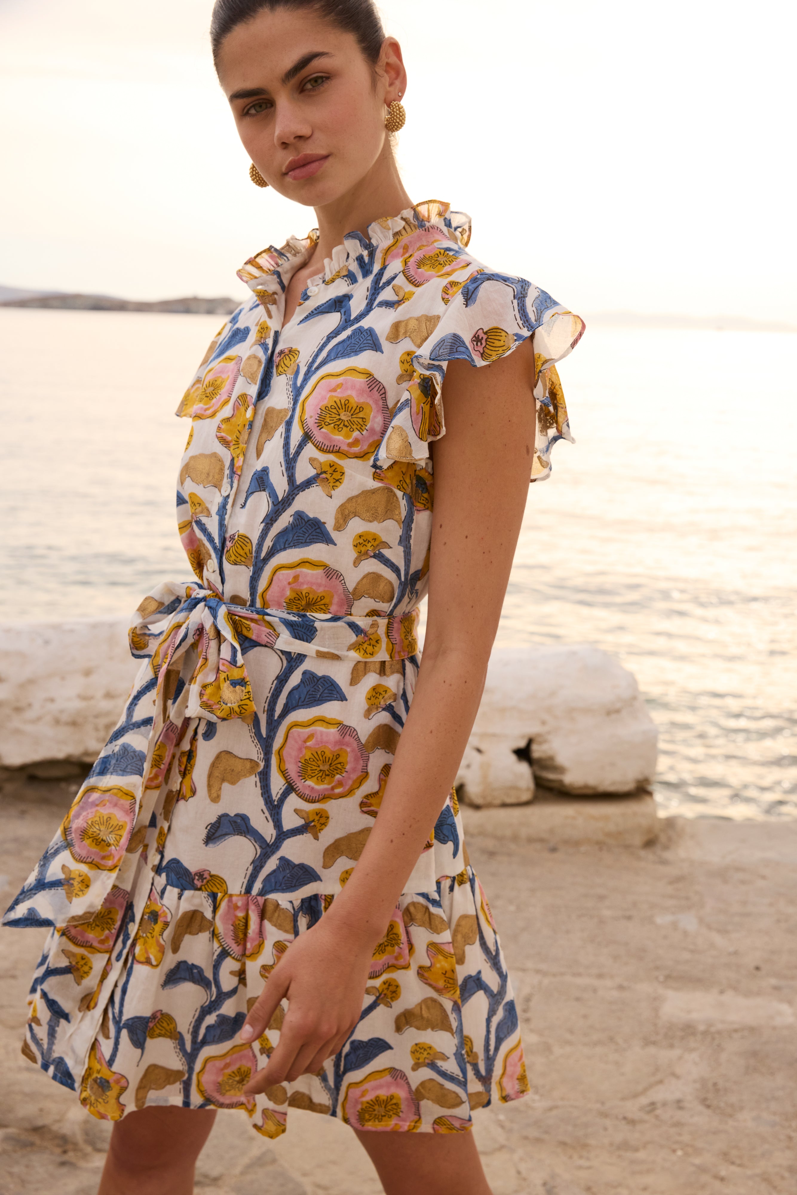 Ruffle Collar Button Mini- Poppy Marigold