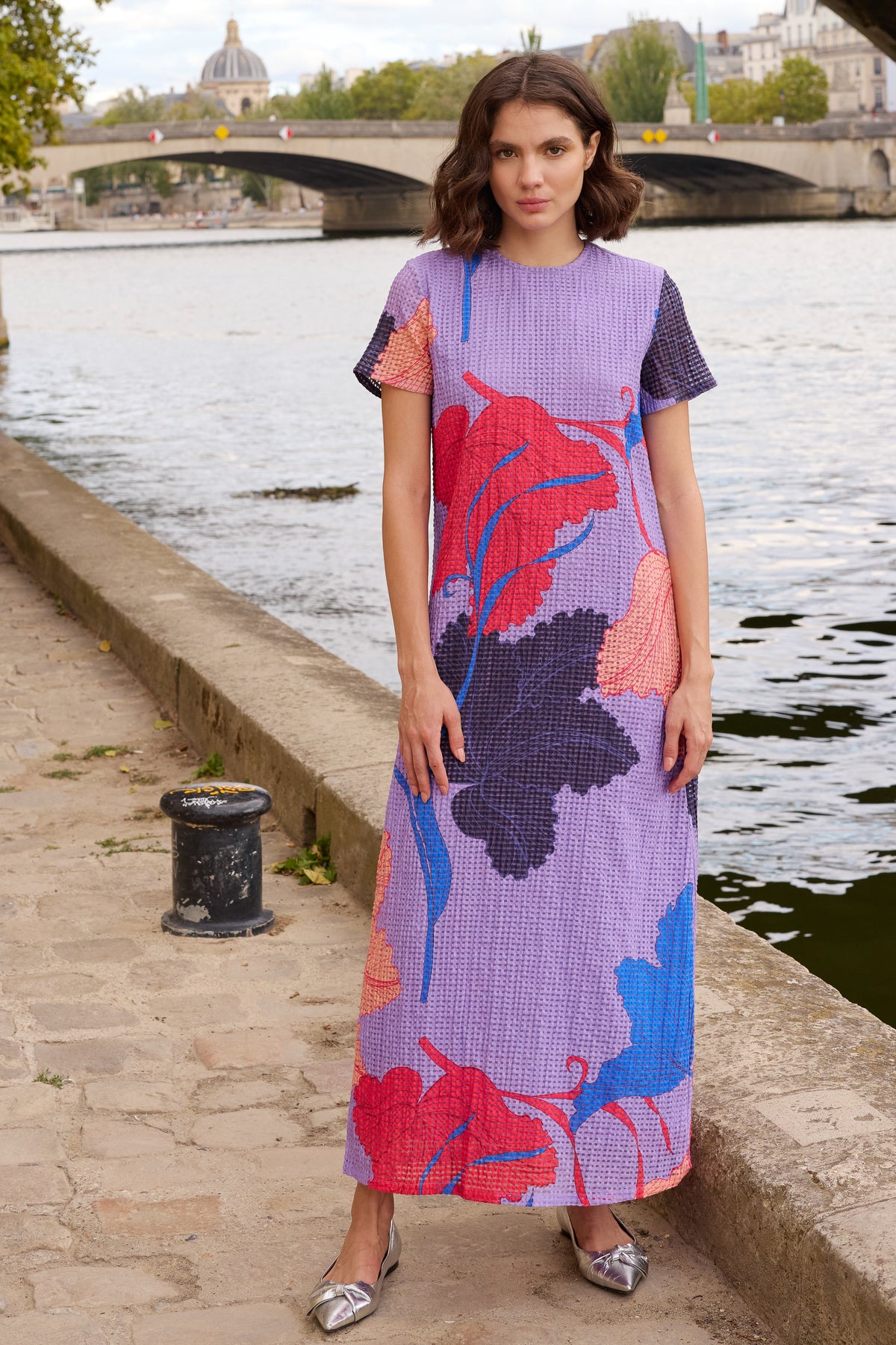 Short Sleeve Shift Maxi- Hague Lavender