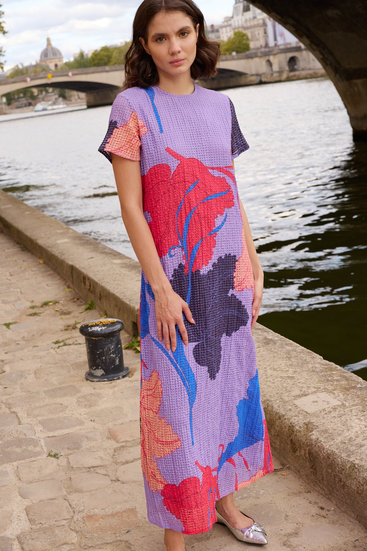 Short Sleeve Shift Maxi- Hague Lavender