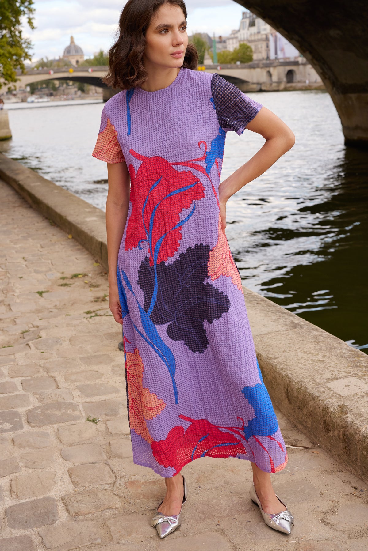 Short Sleeve Shift Maxi- Hague Lavender