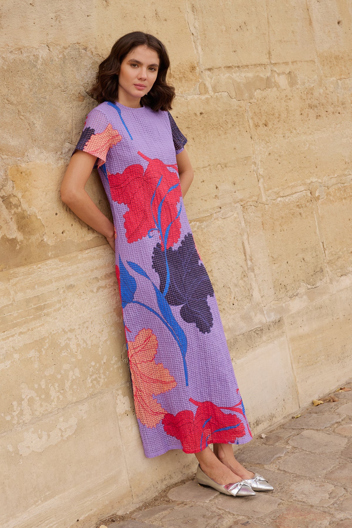 Short Sleeve Shift Maxi- Hague Lavender