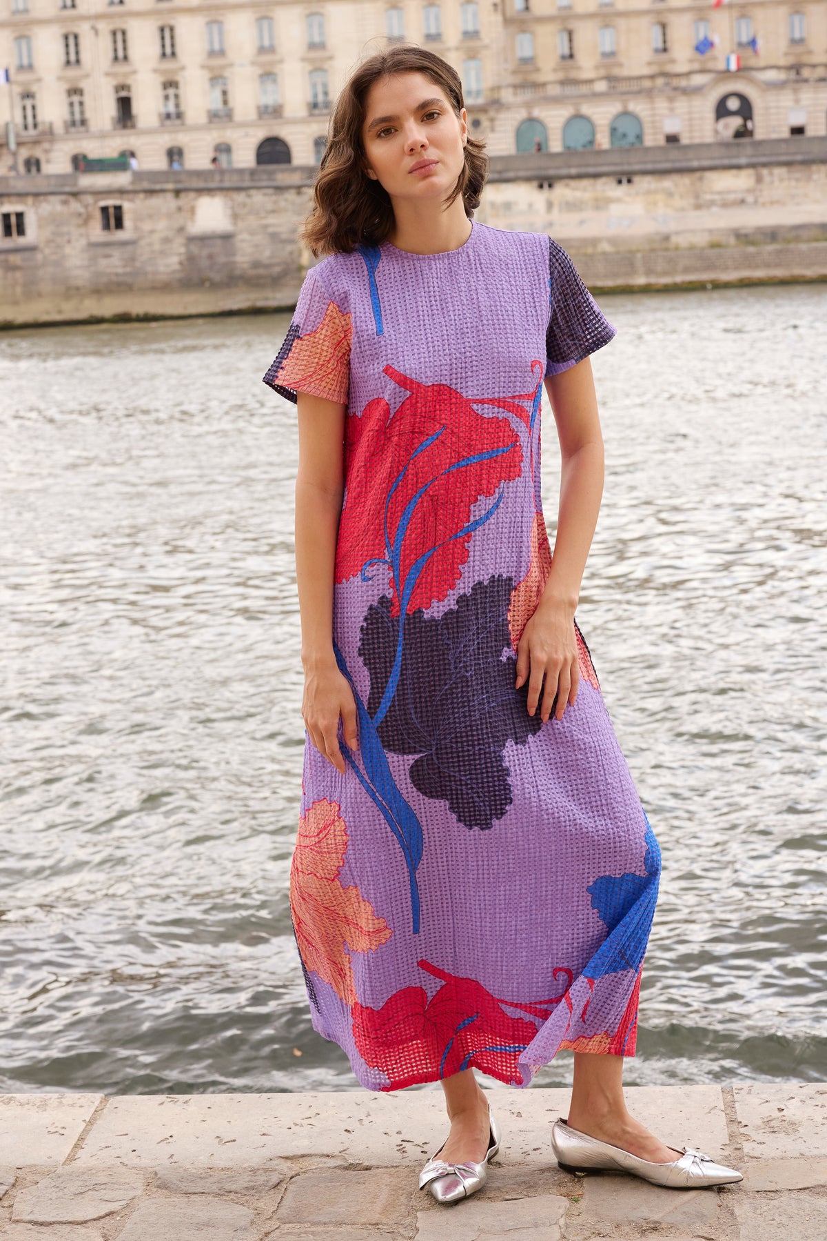 Short Sleeve Shift Maxi- Hague Lavender