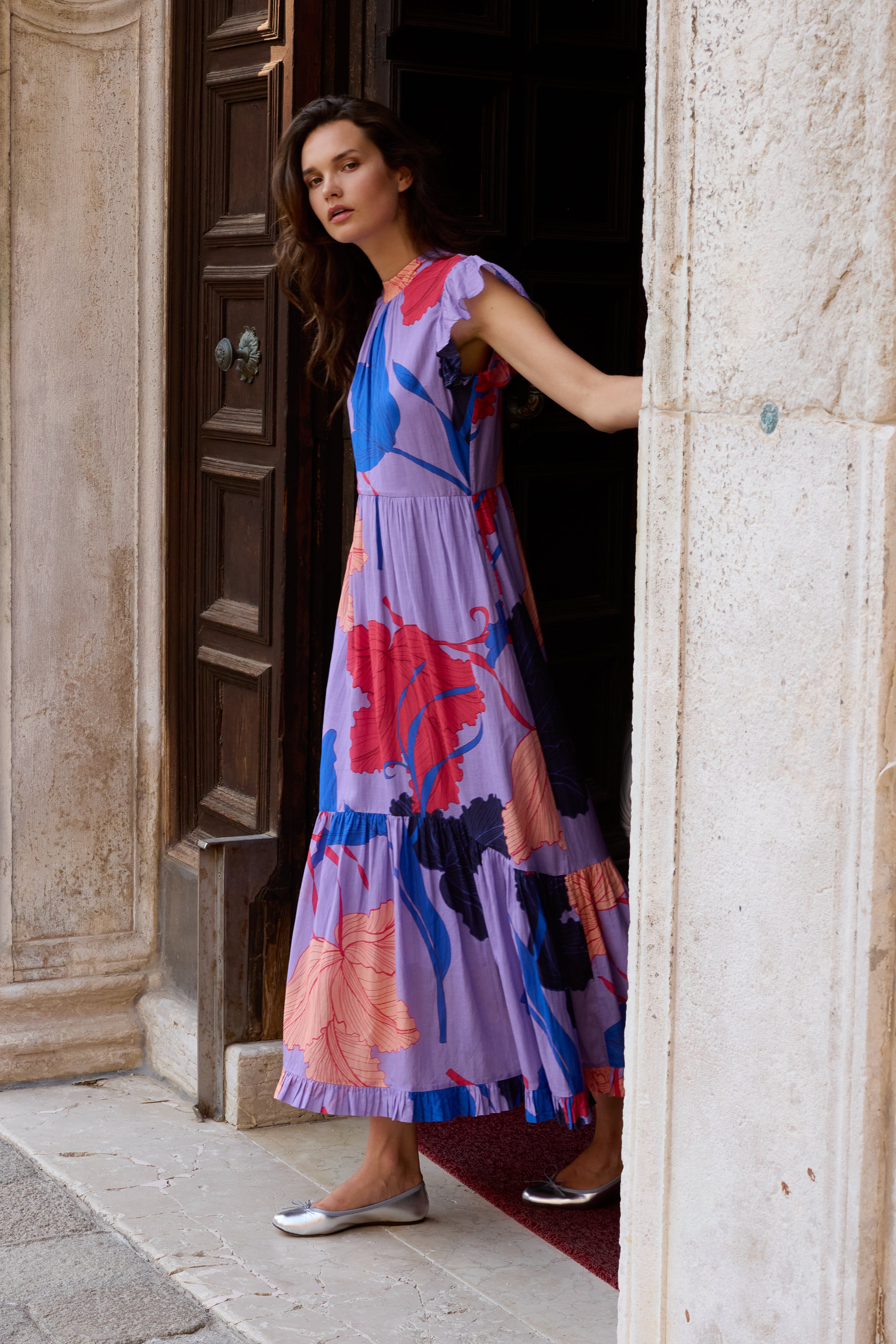 Mock Neck Flutter Maxi- Hague Lavender