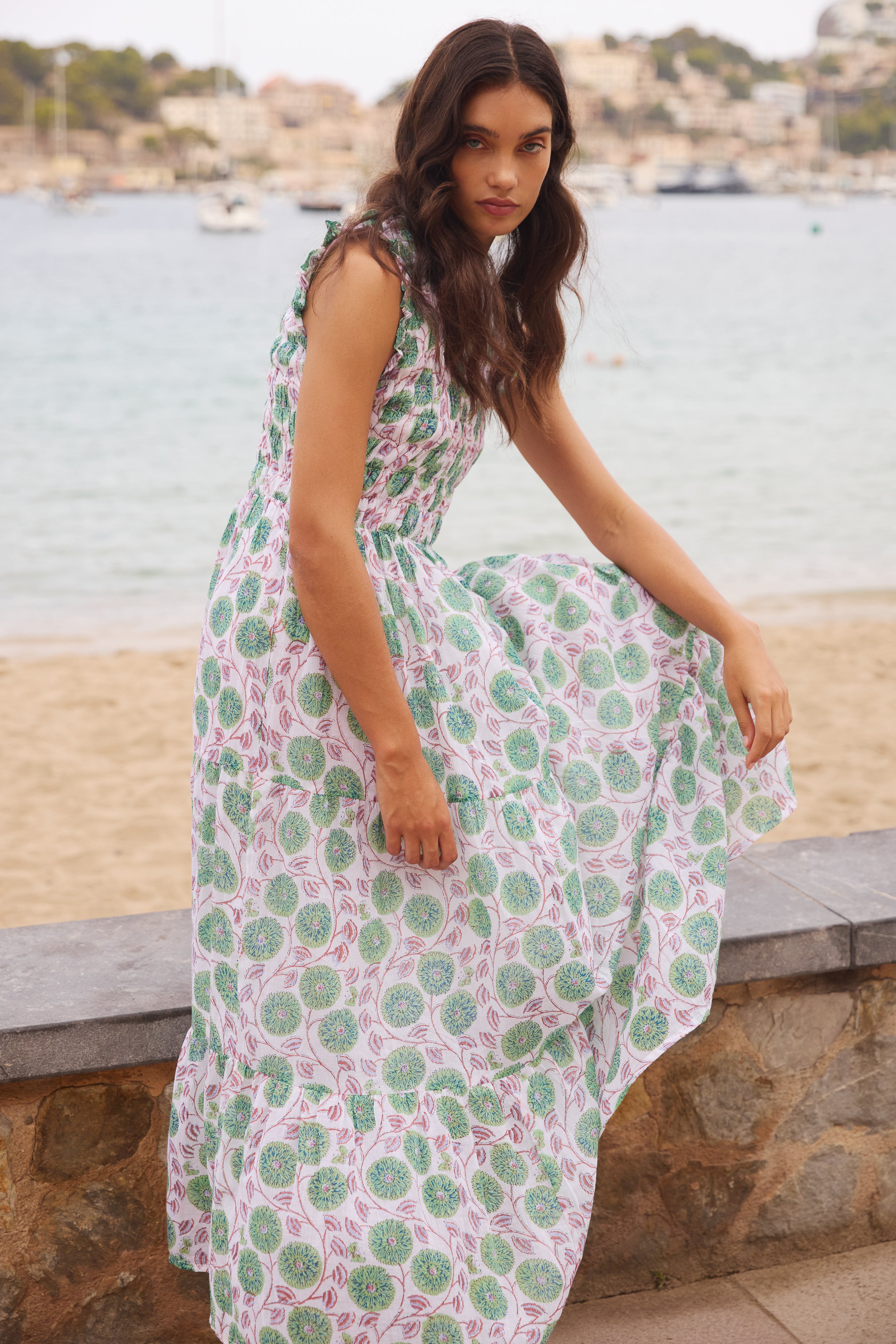 Sleeveless Smocked Maxi- Monarch Green