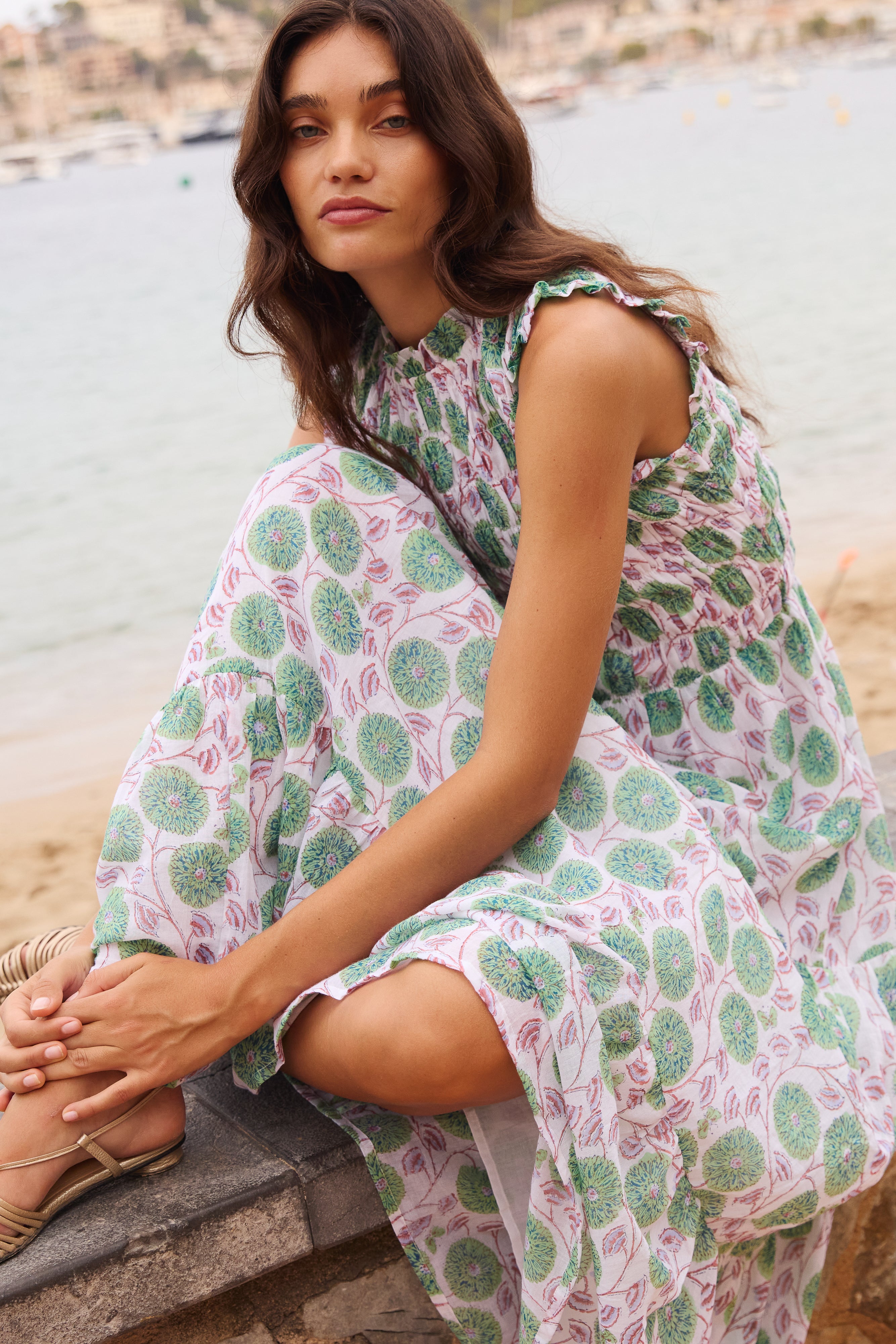 Sleeveless Smocked Maxi- Monarch Green