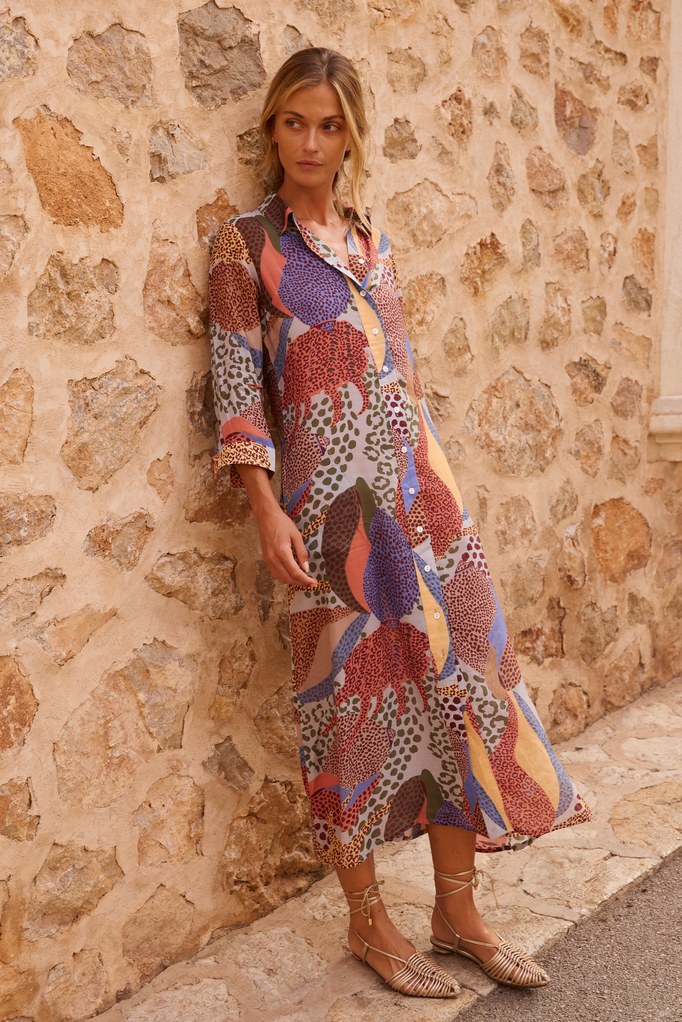 Shirt Dress Midi- Nautilus Coral