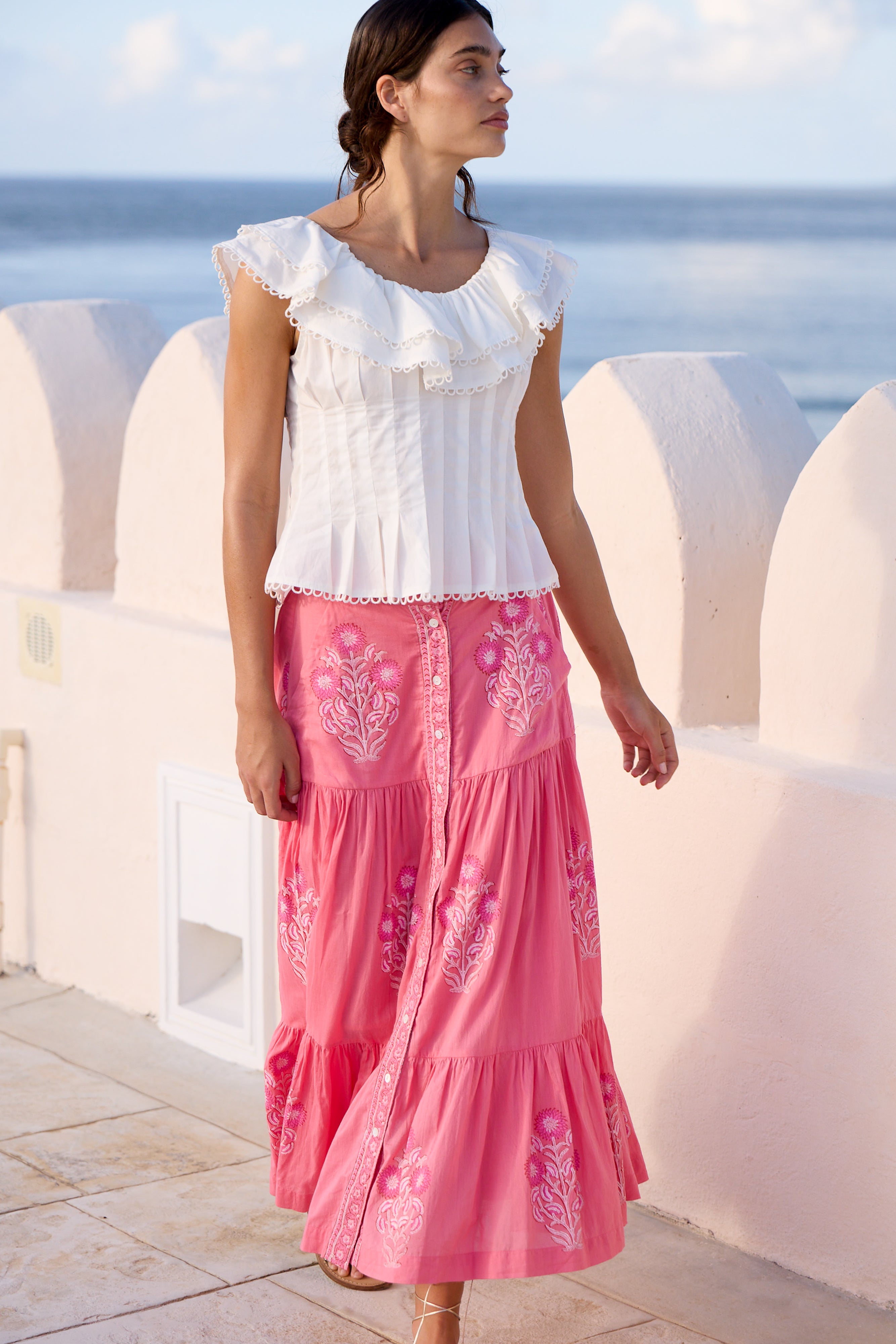 Button Front Skirt- Raton Pink