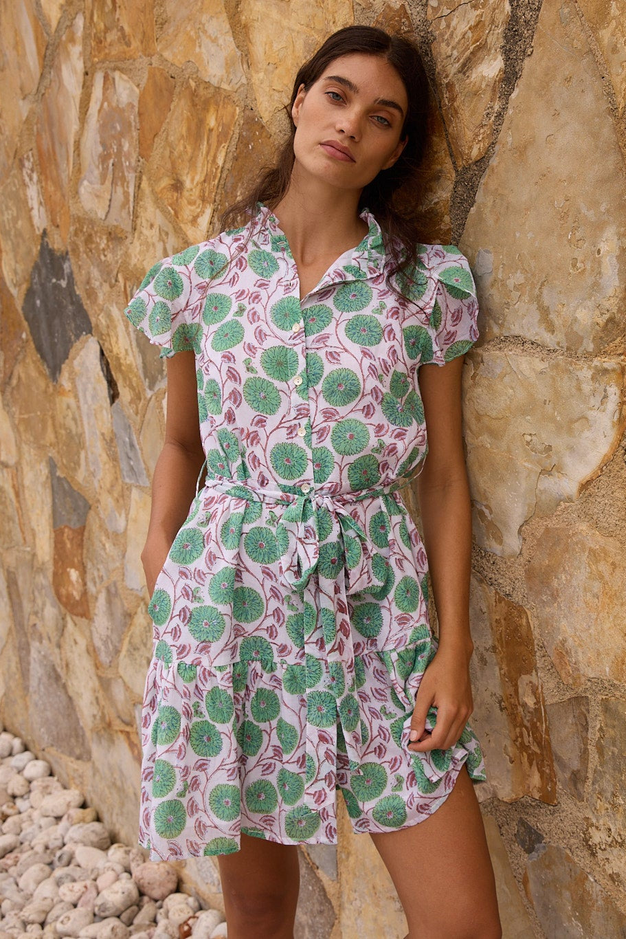 Ruffle Collar Button Mini- Monarch Green