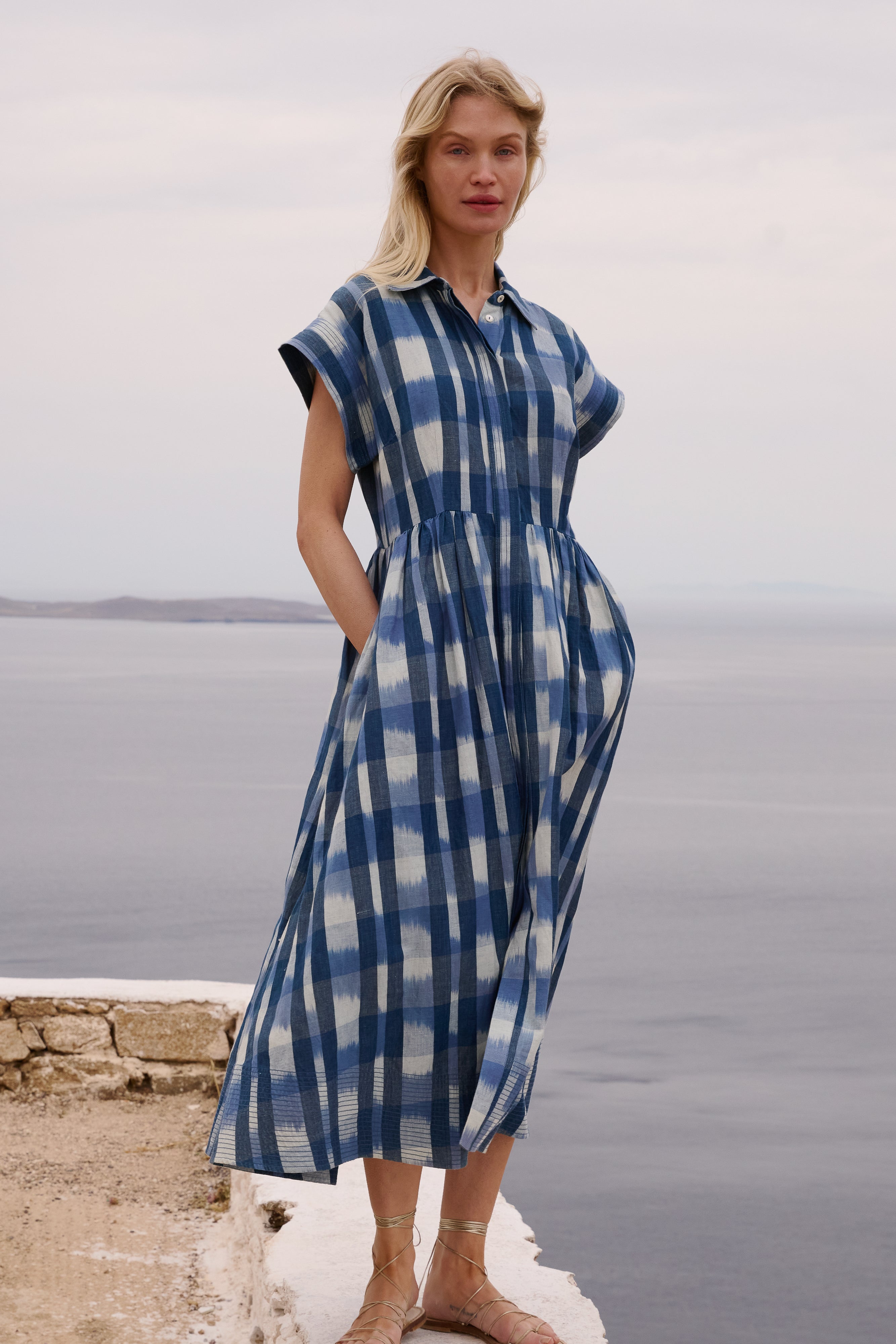 Belted Shirt Dress- Beckett Navy