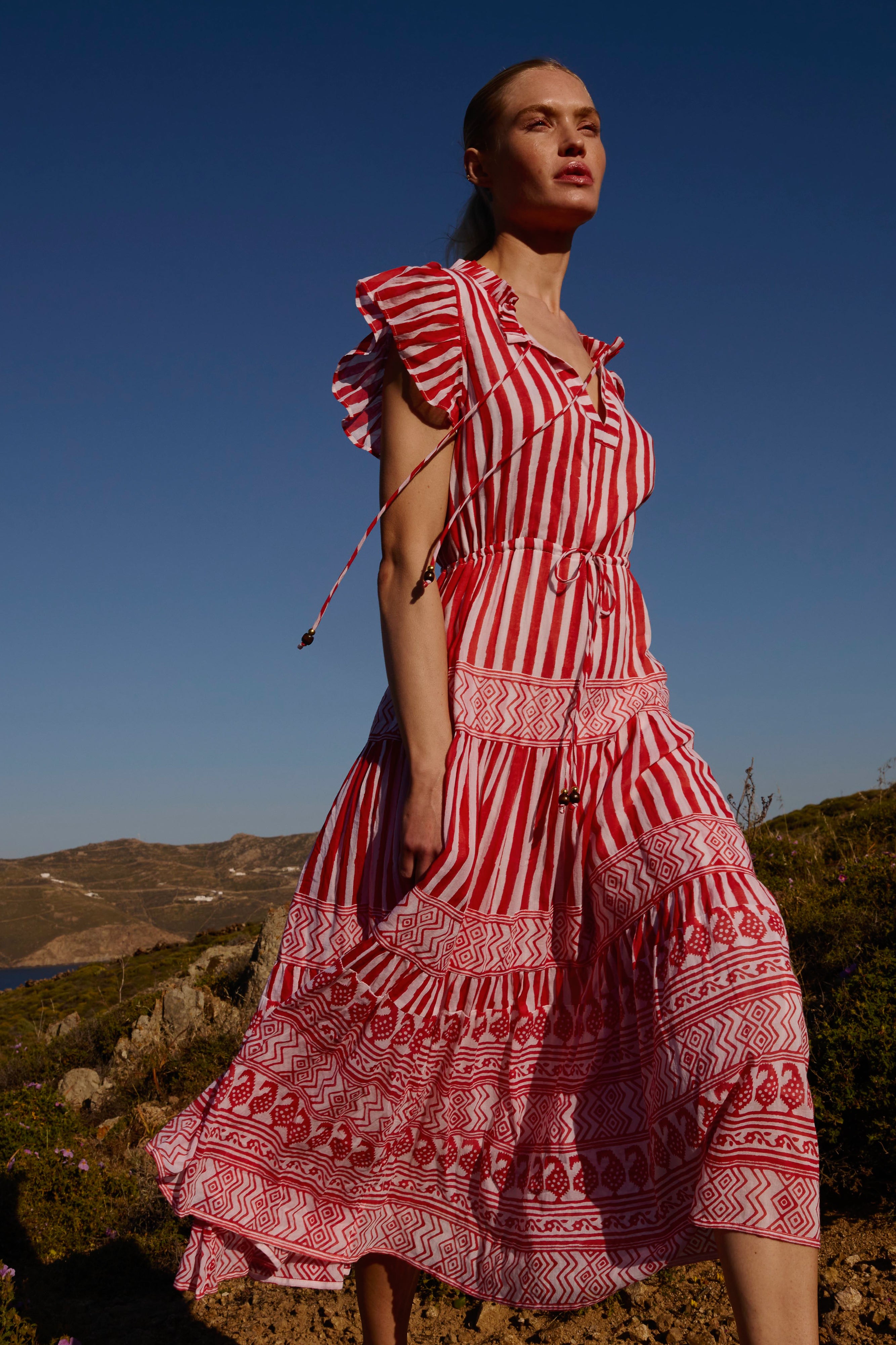 Cinched Flirty Midi- Santorini Red