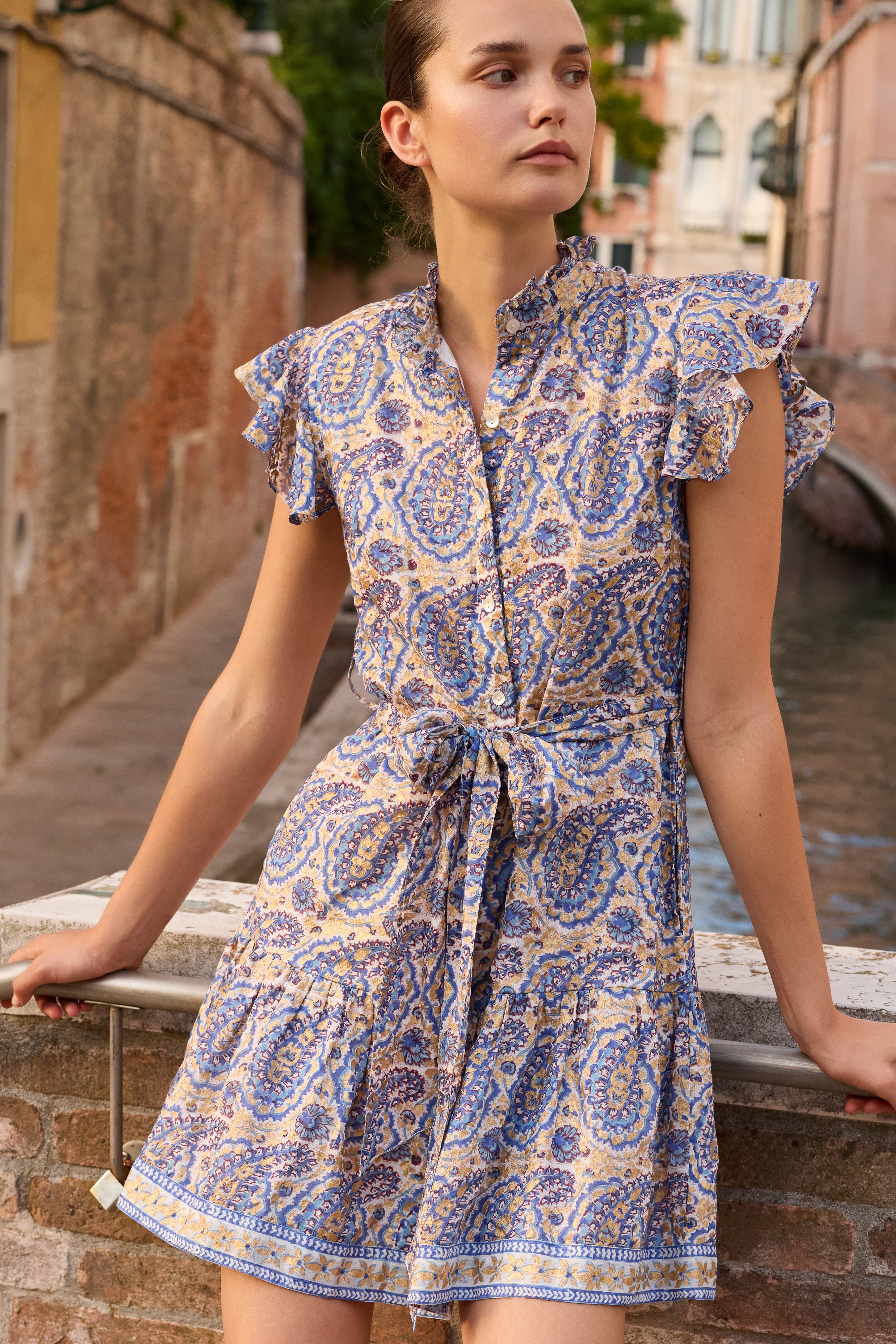 Ruffle Collar Button Mini- Izmir Blue