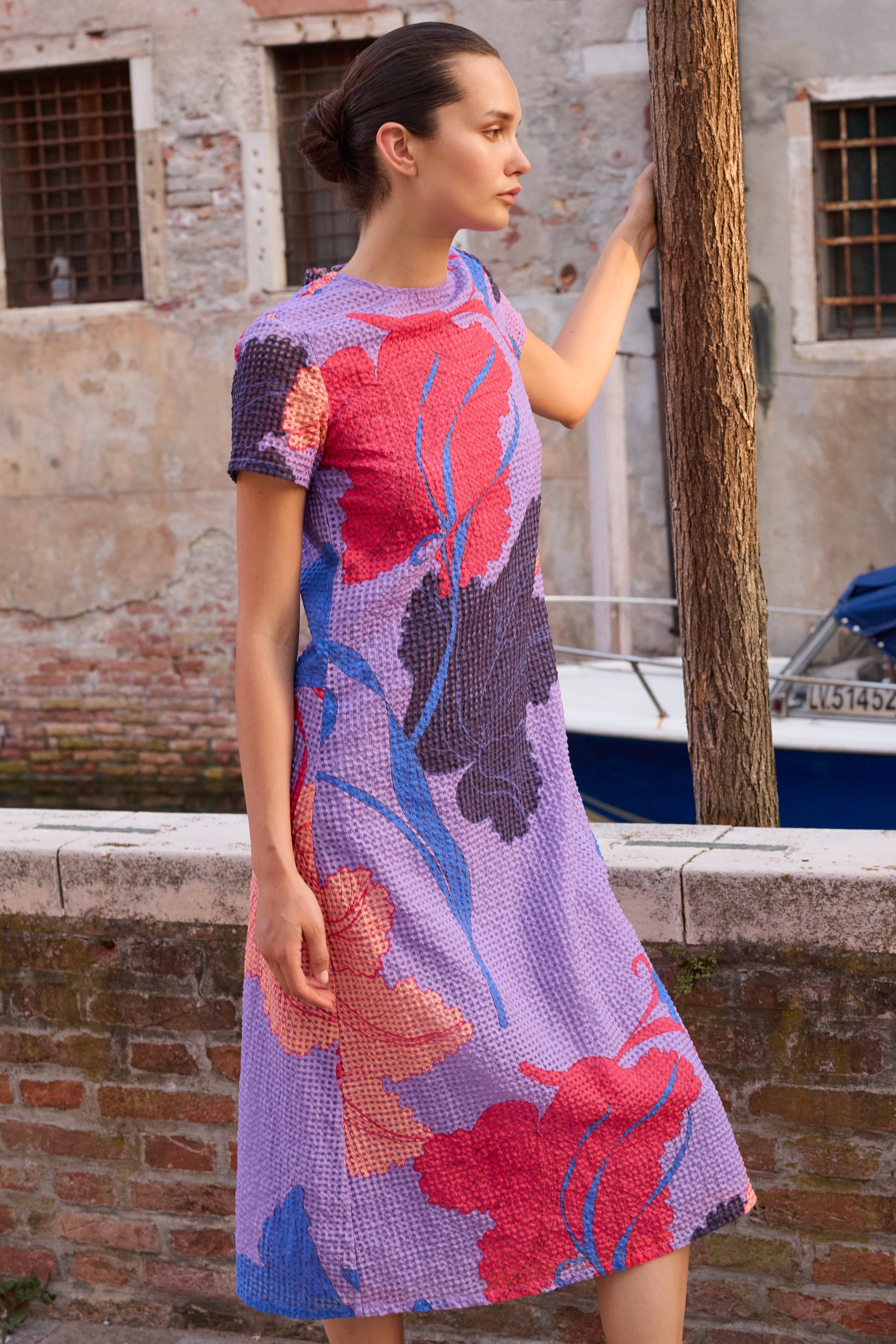 Short Sleeve Shift Maxi- Hague Lavender