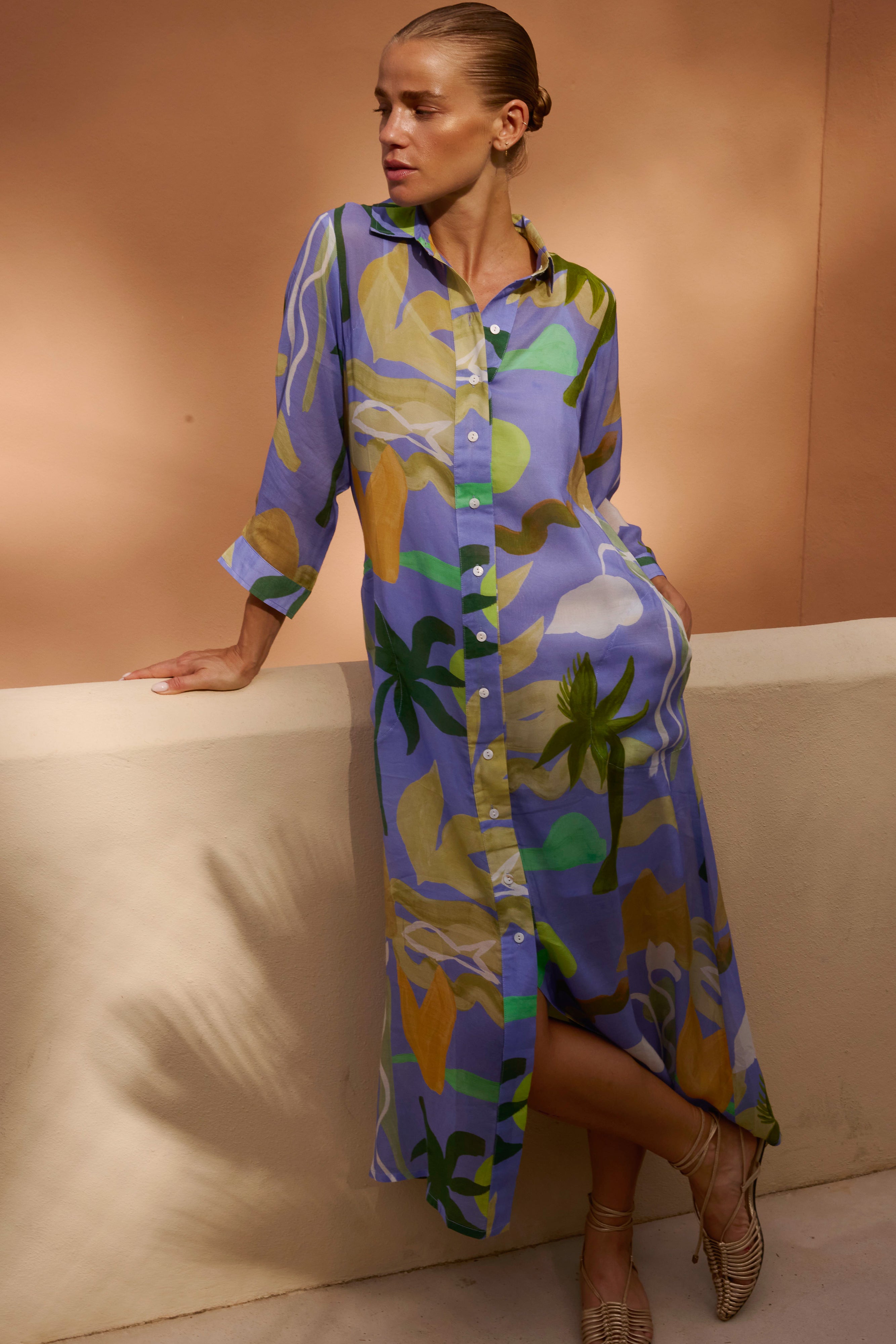 Shirt Dress Midi- Paradiso Blue