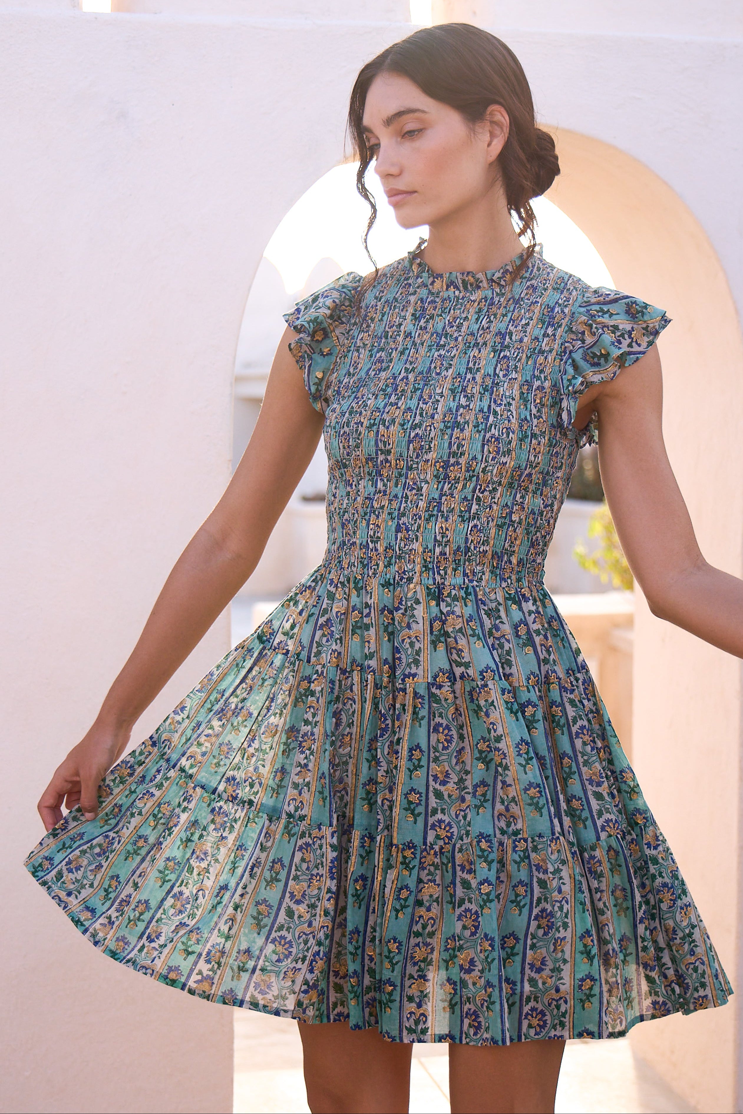 Smocked Flirty Short- Taj Aqua