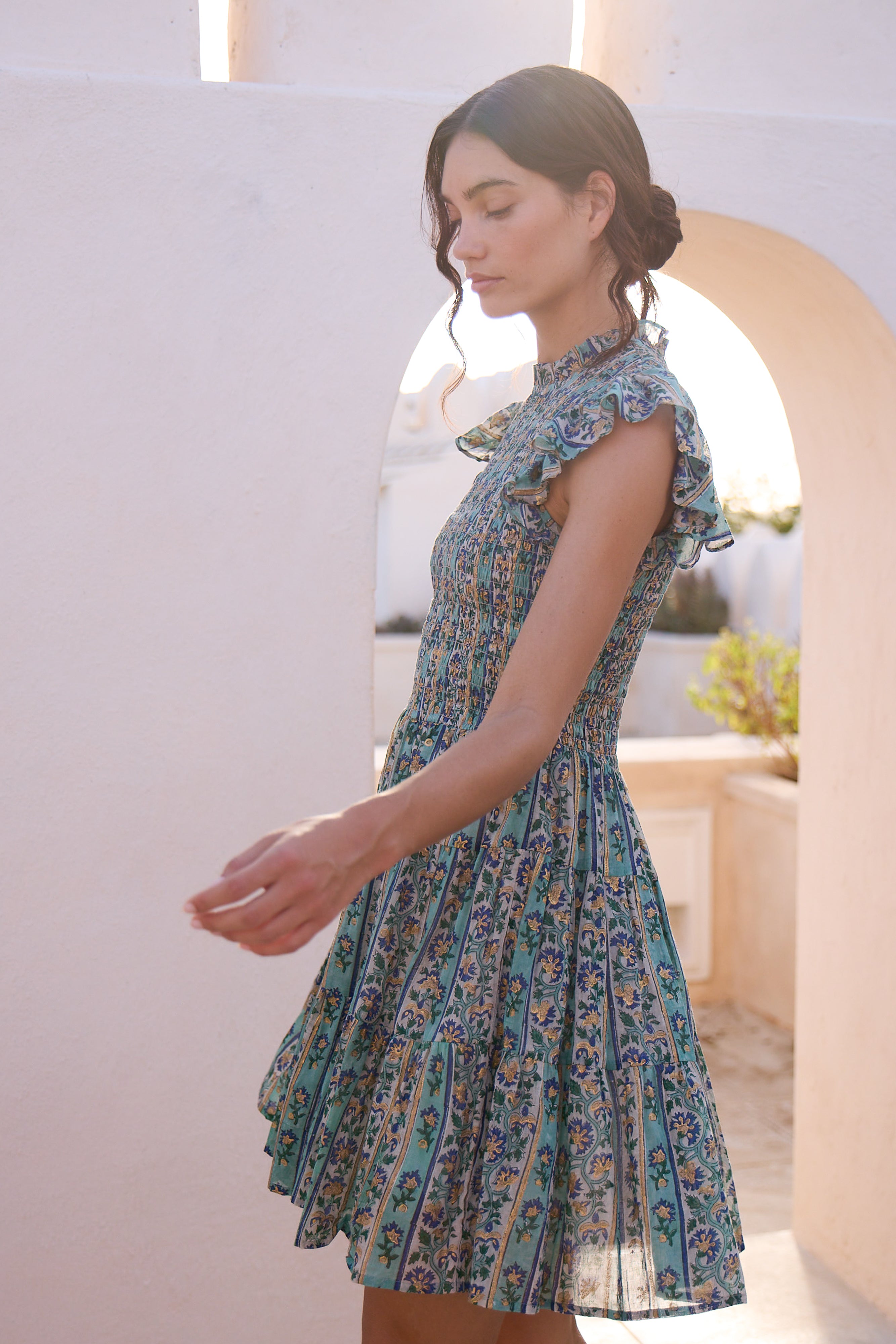 Smocked Flirty Short- Taj Aqua