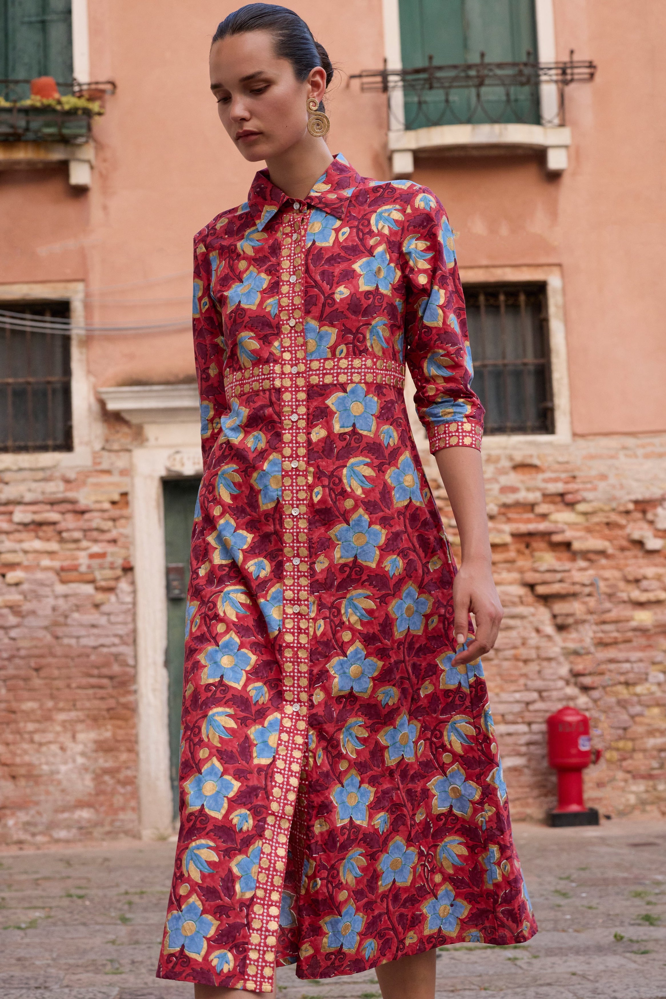 Shirt Dress Maxi- Kildare Red