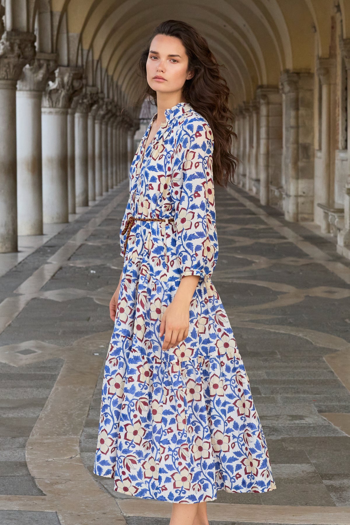 Cuff Sleeve Tie Waist Maxi- Kildare Blue