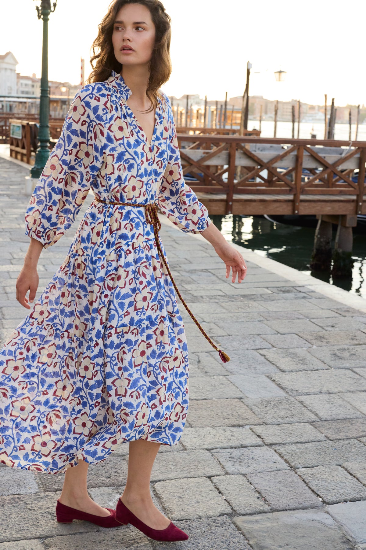 Cuff Sleeve Tie Waist Maxi- Kildare Blue