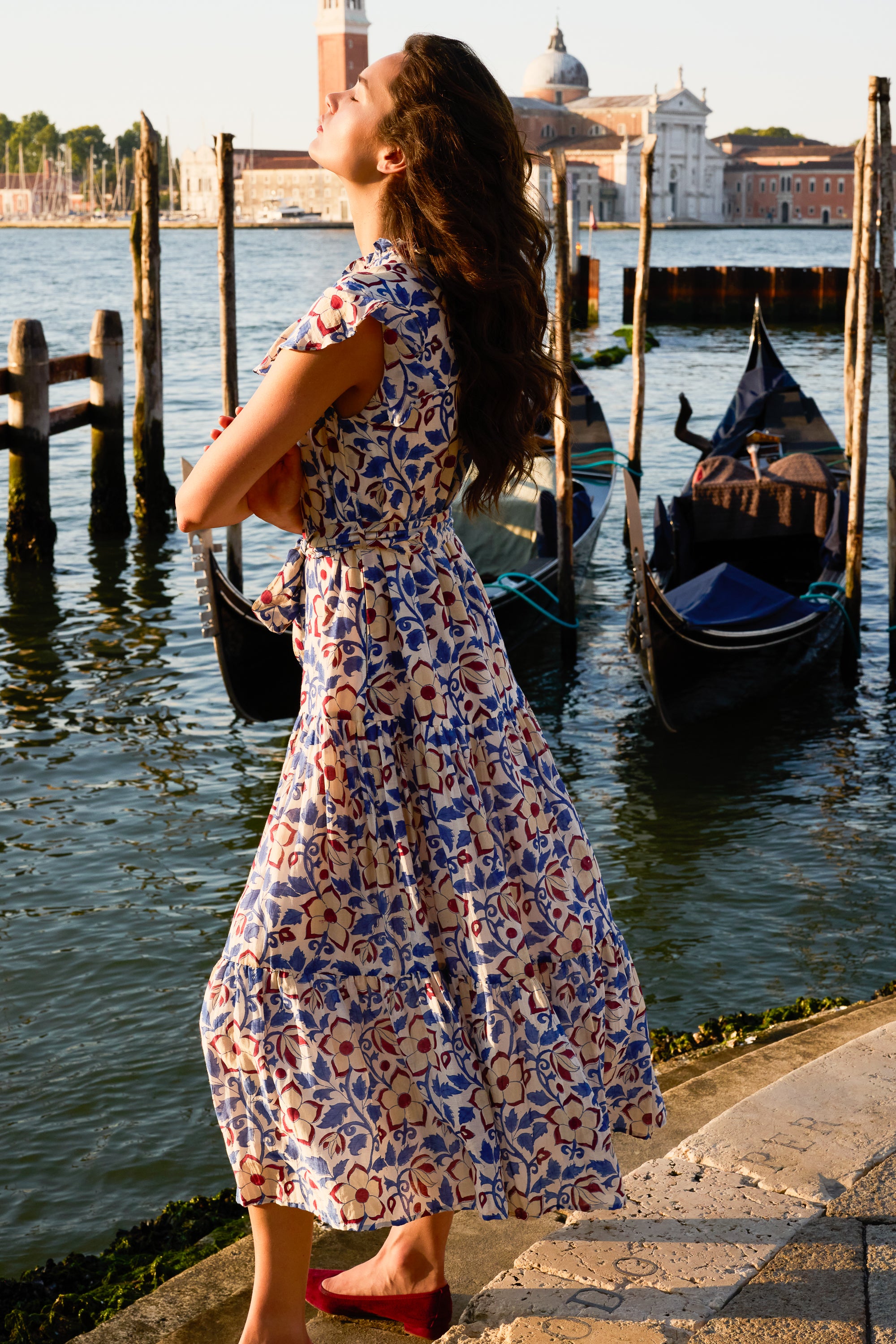 Ruffle Collar Button Maxi- Kildare Blue