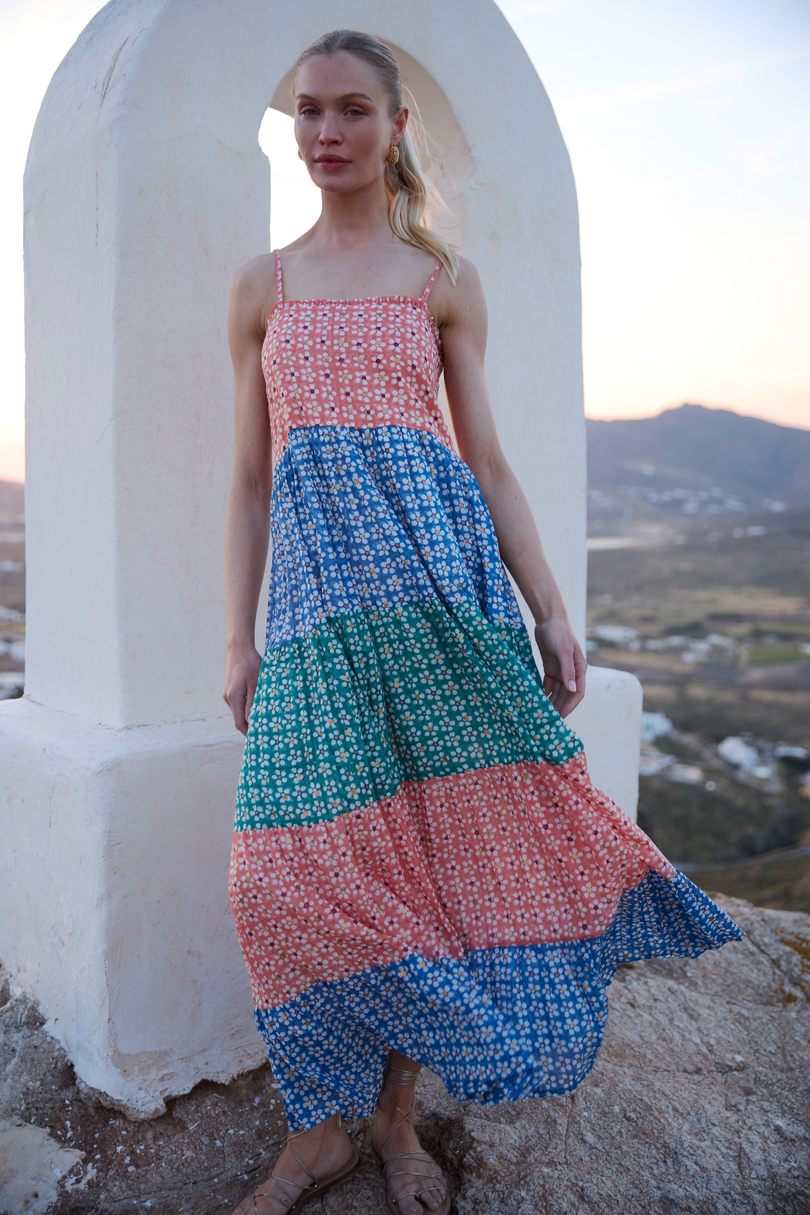Smocked Back Maxi- Aster Blue