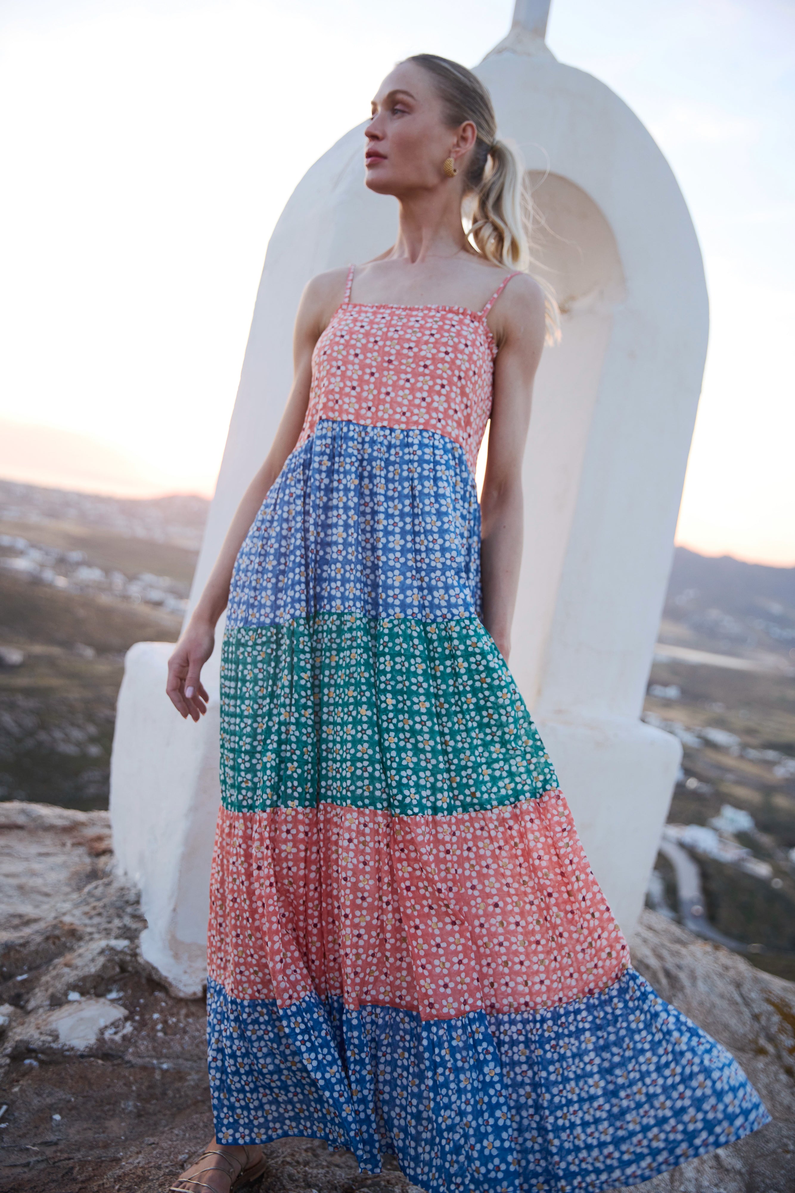 Smocked Back Maxi- Aster Blue