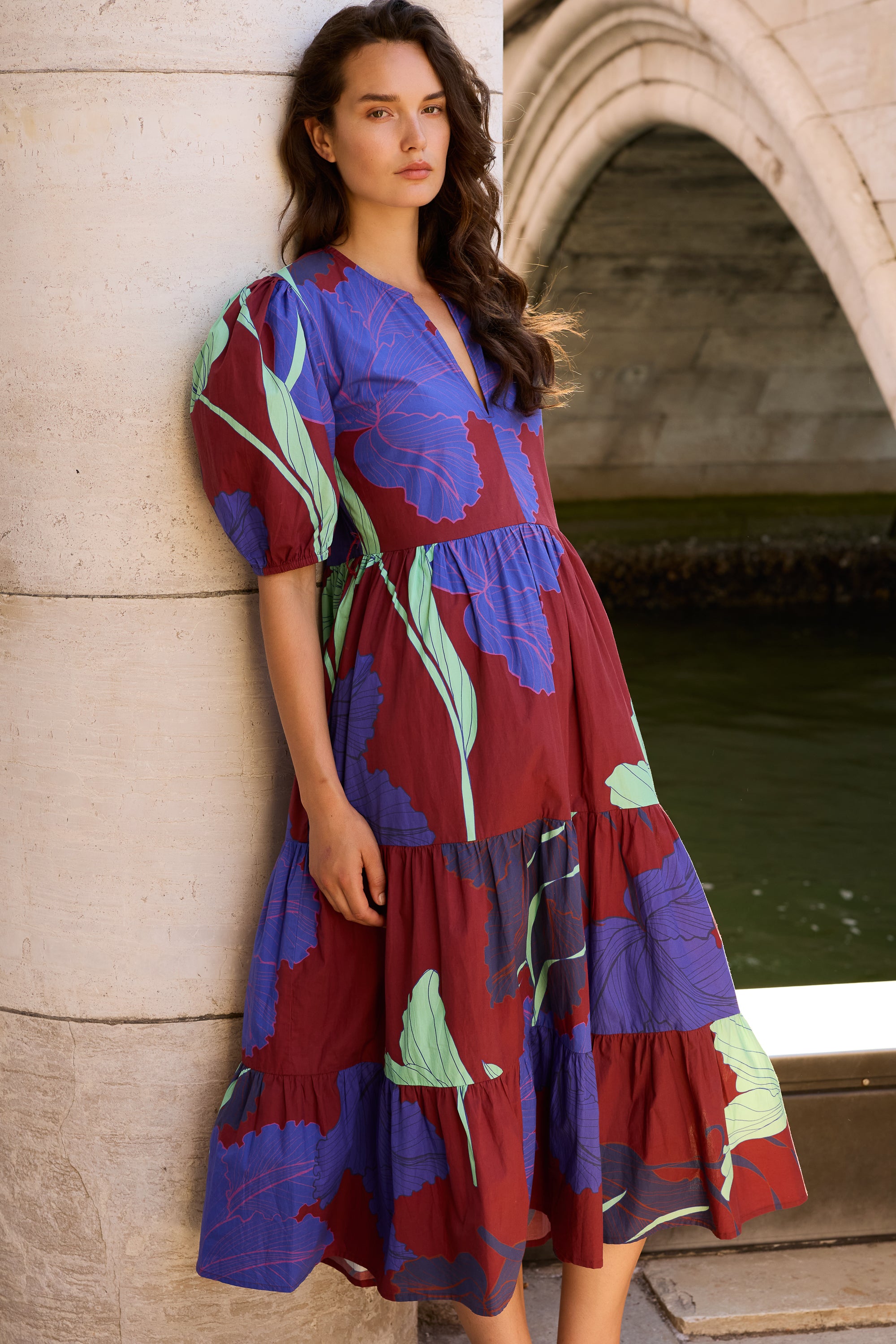 Puff Sleeve Maxi- Hague Cobalt