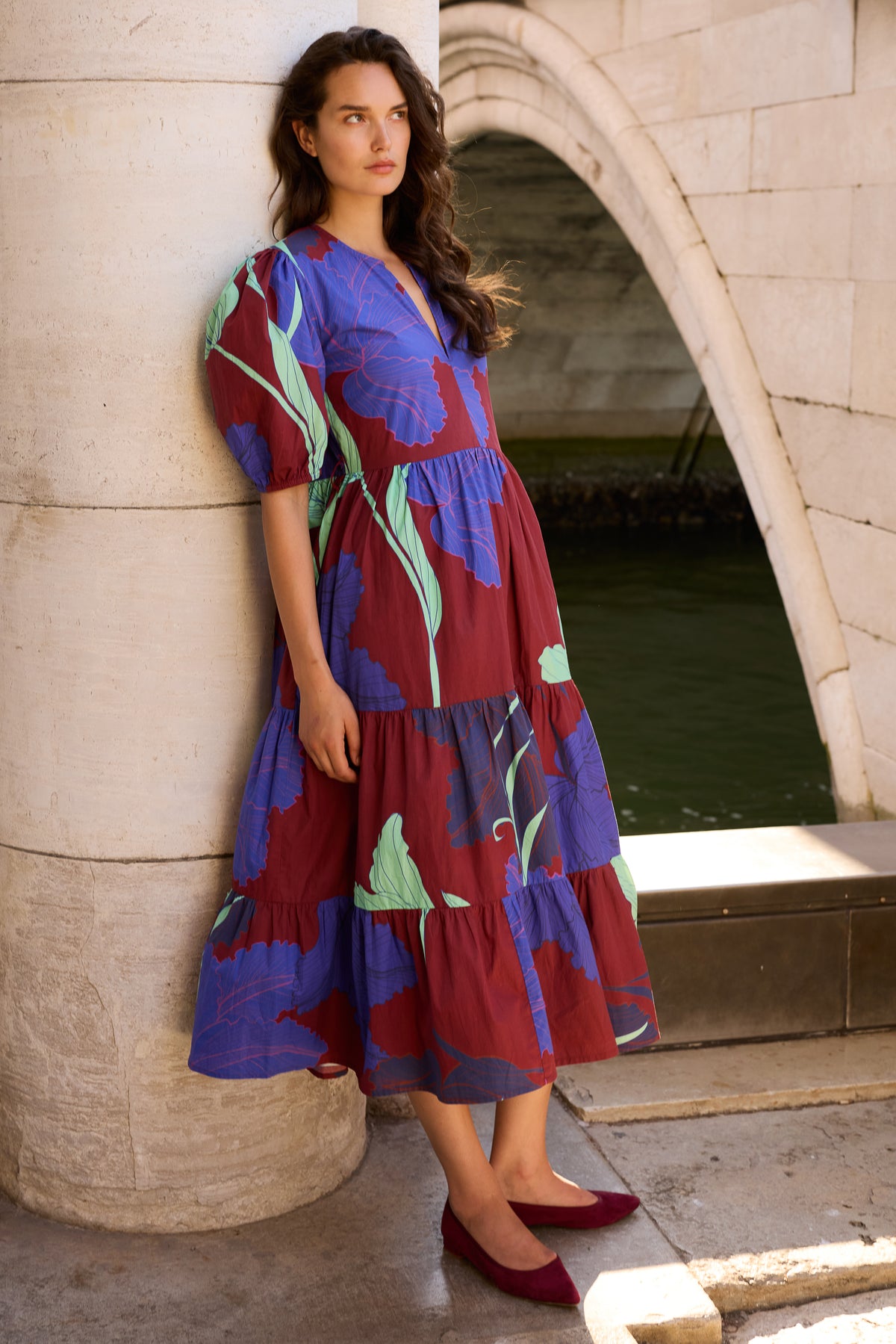 Puff Sleeve Maxi- Hague Cobalt