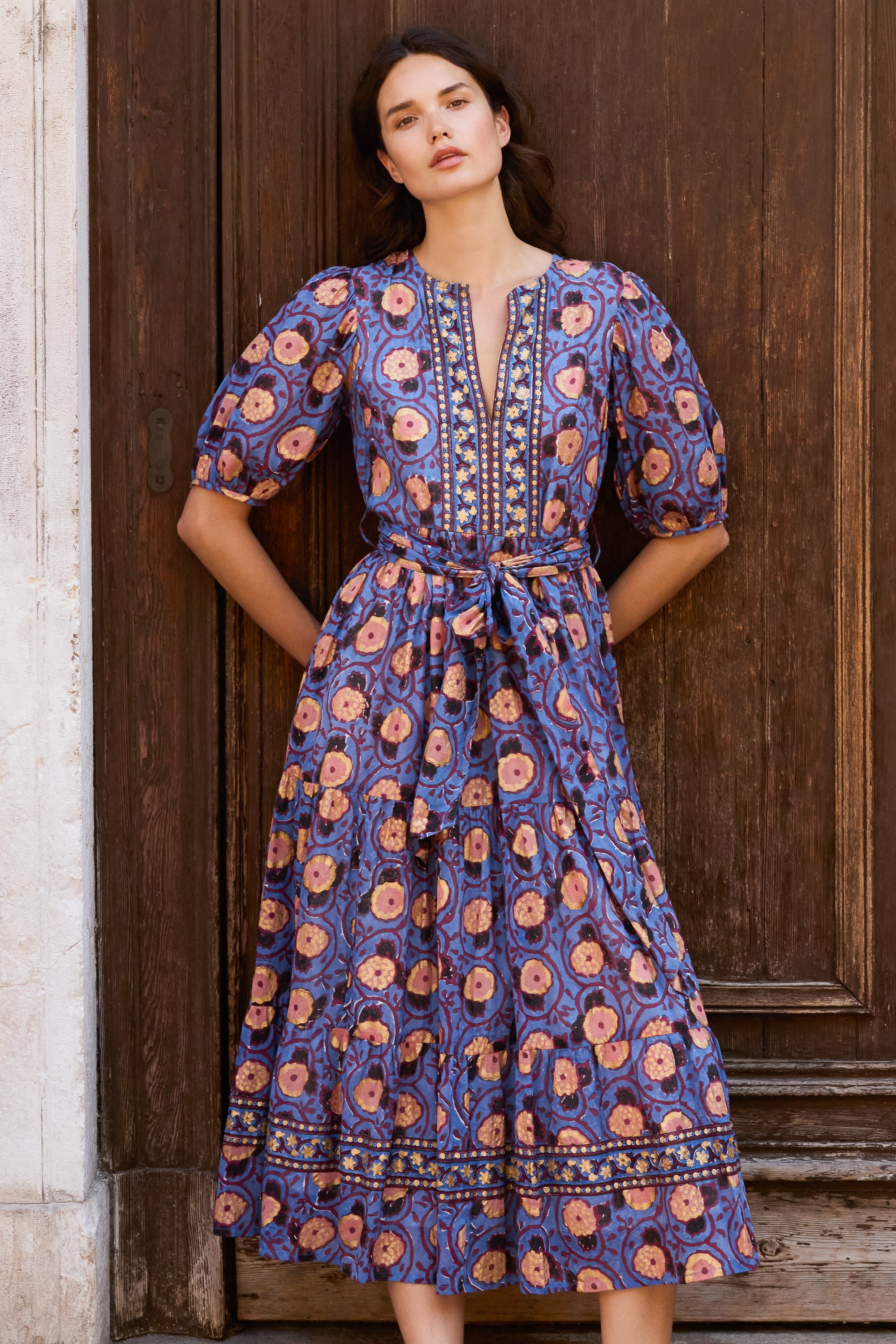Puff Sleeve Maxi- Verona Blue
